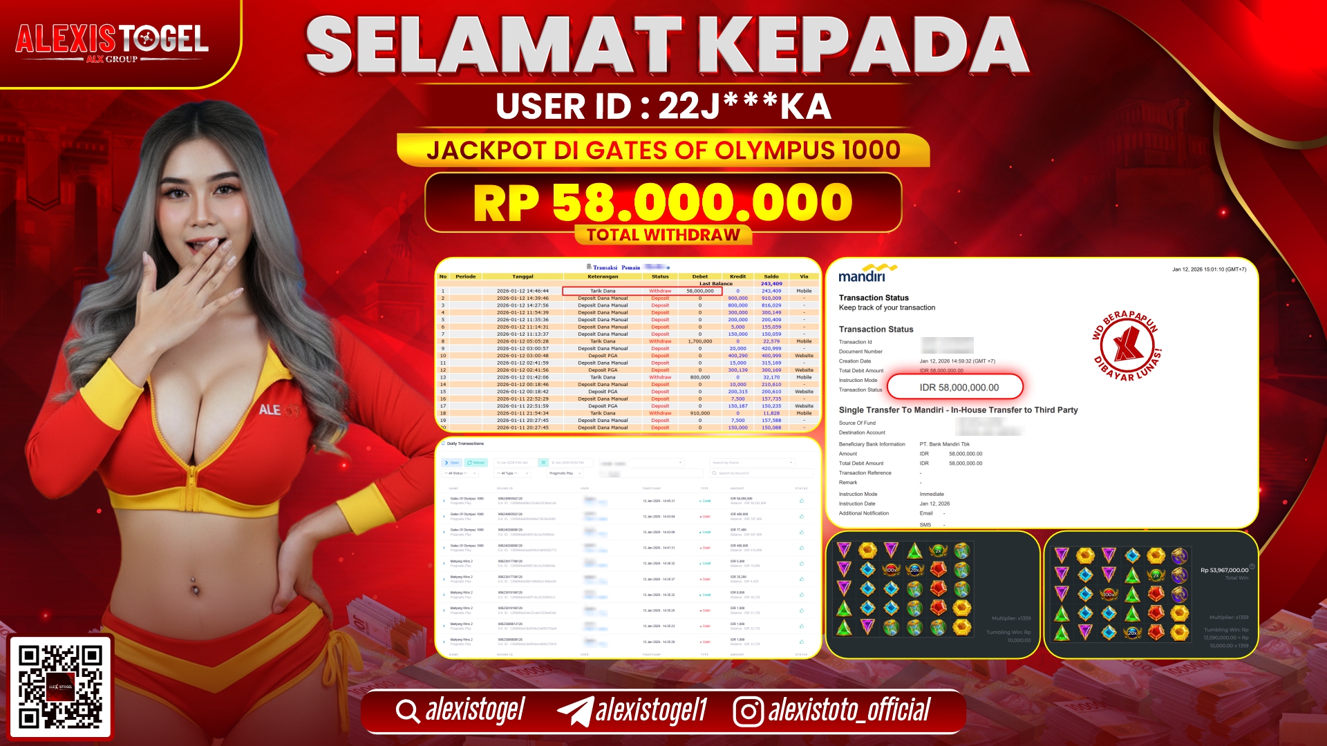 ALEXISTOGEL di SLOT GATES OF OLYMPUS 1000 RP.58.000.000,- LUNAS