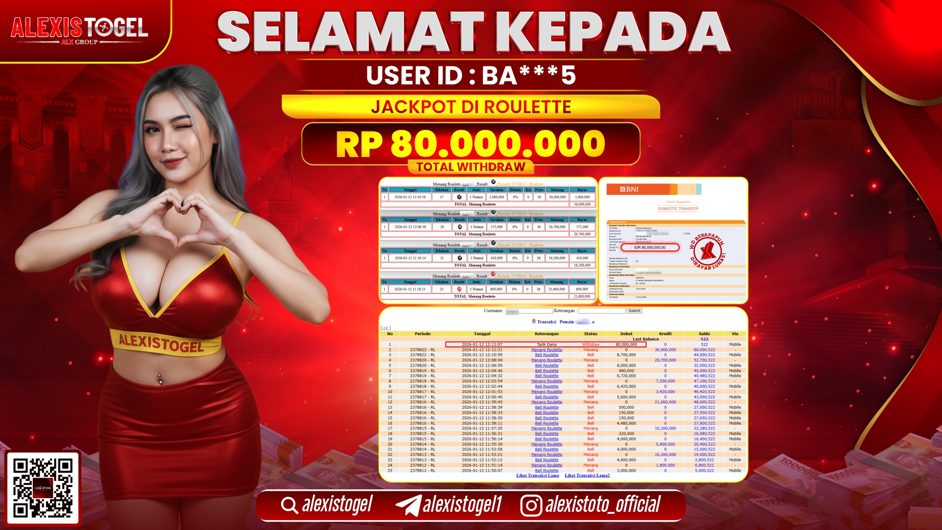 ALEXISTOGEL di CASINO ROULETTE RP.80.000.000,- LUNAS