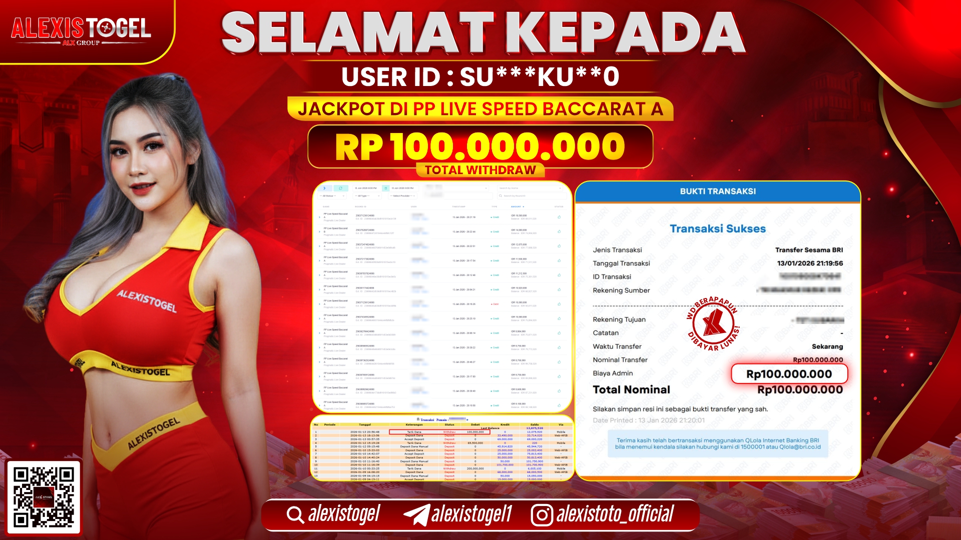ALEXISTOGEL di PP LIVE SPEED BACCARAT A RP.100.000.000,- LUNAS