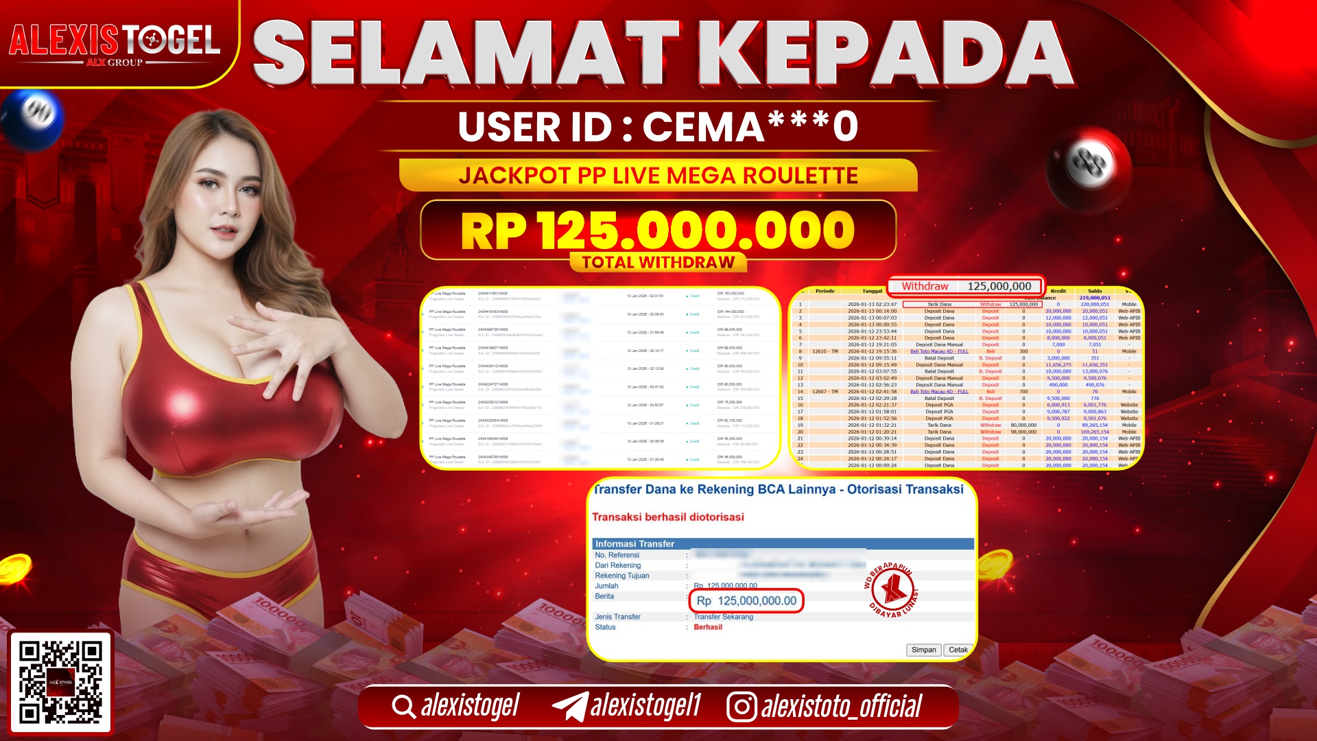 ALEXISTOGEL di PP LIVE MEGA ROULETTE RP.125.000.000,- LUNAS