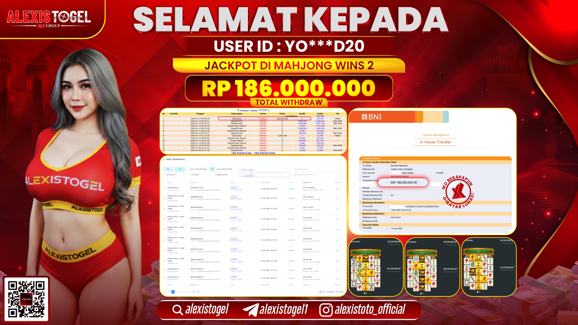 ALEXISTOGEL di SLOT MAHJONG WINS 2 RP.186.000.000,- LUNAS