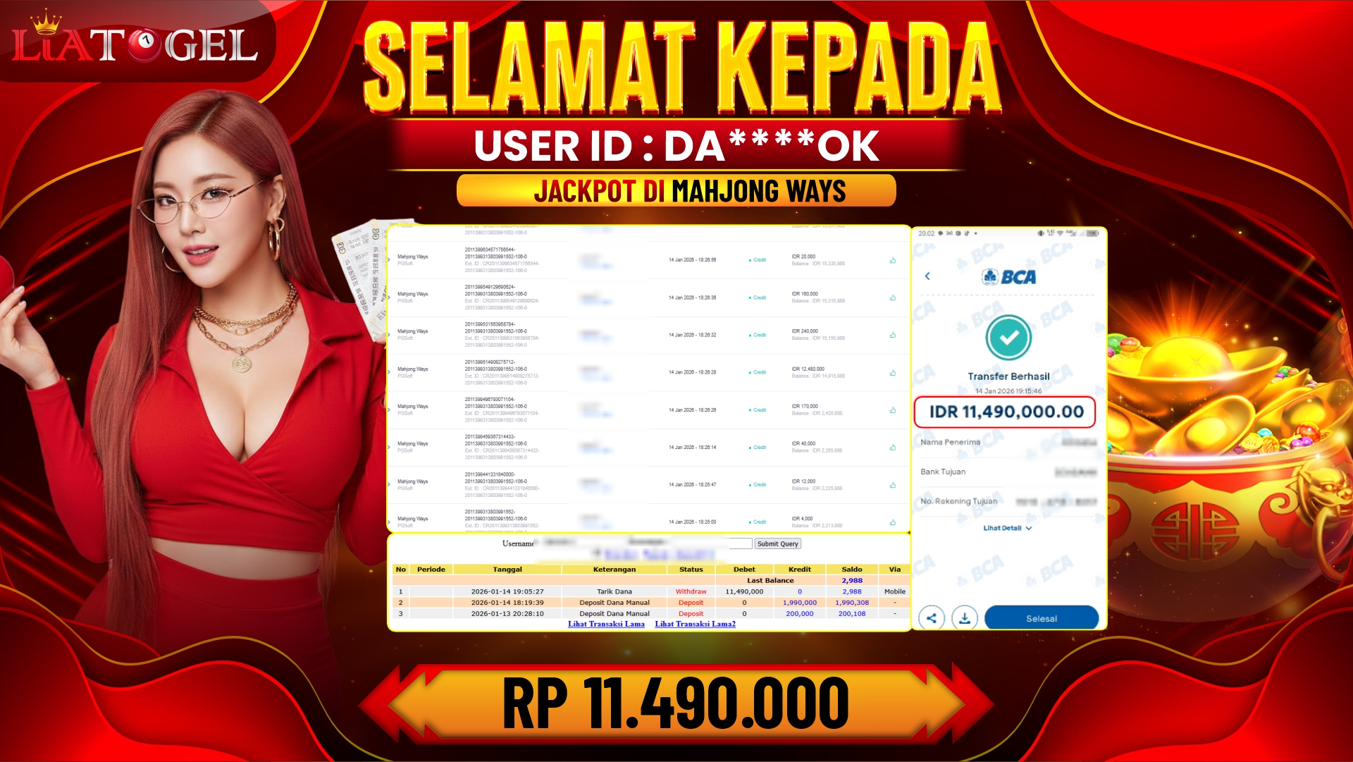 LIATOGEL - JACKPOT SLOT MAHJONG WAYS RP 11.490.000,- LUNAS