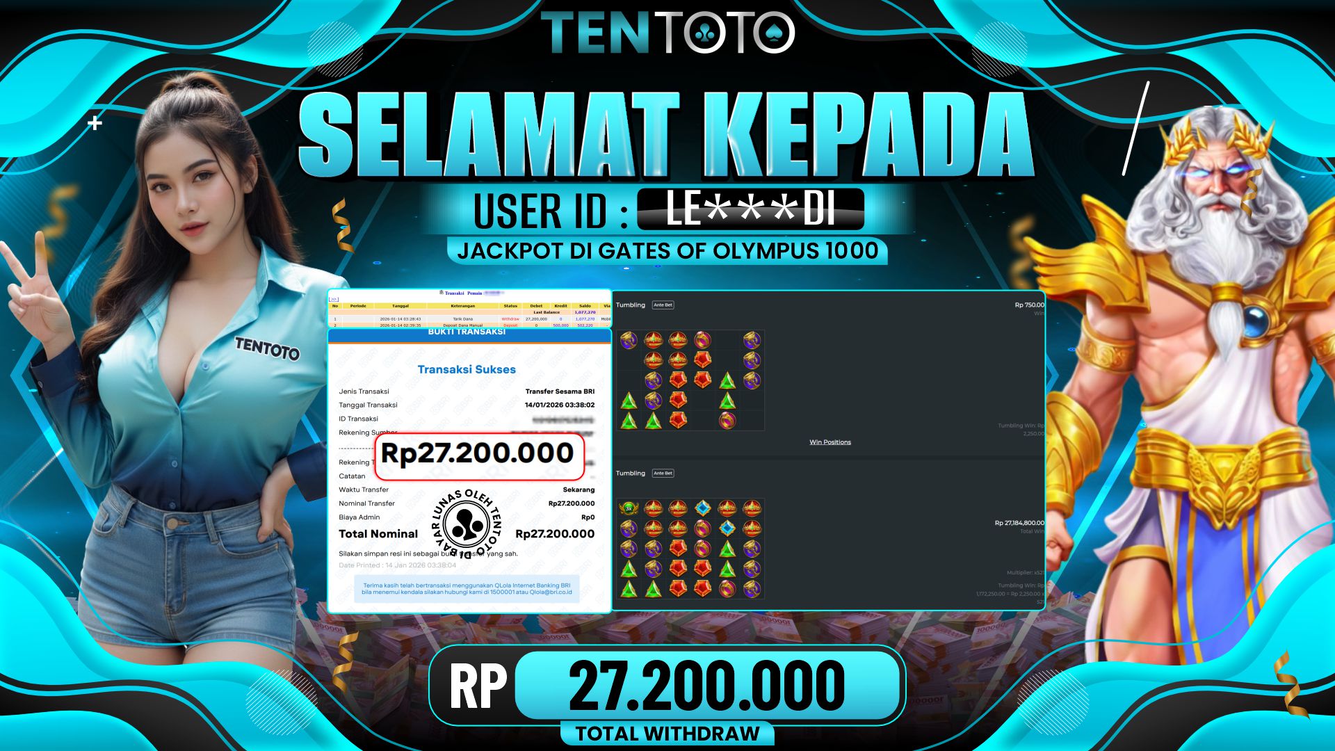 TENTOTO Gates Of Olympus 1000 Rp. 27.200.000,- LUNAS