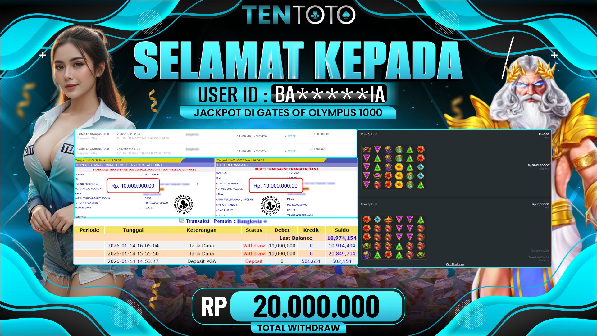 TENTOTO Gates Of Olympus 1000 Rp. 20.000.000,- LUNAS