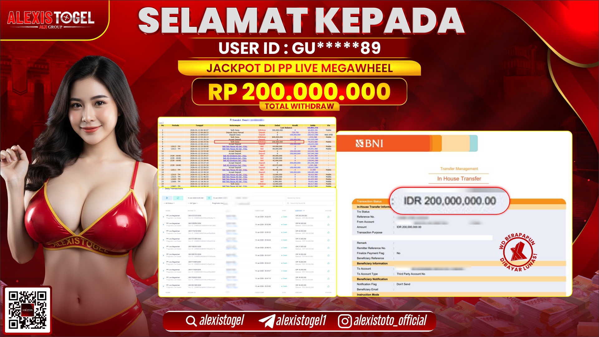 ALEXISTOGEL di PP LIVE MEGAWHEEL RP.200.000.000,- LUNAS