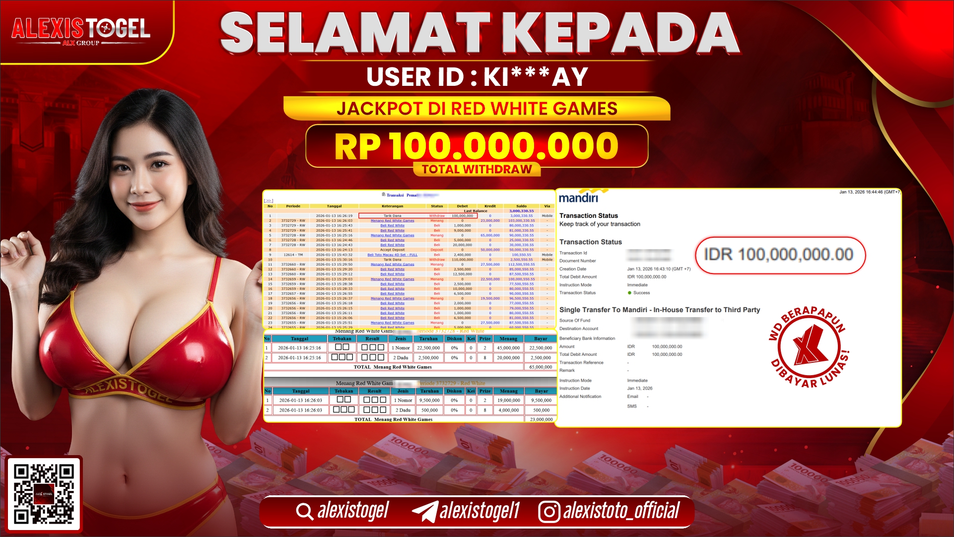ALEXISTOGEL di CASINO RED WHITE GAMES RP.100.000.000,- LUNAS
