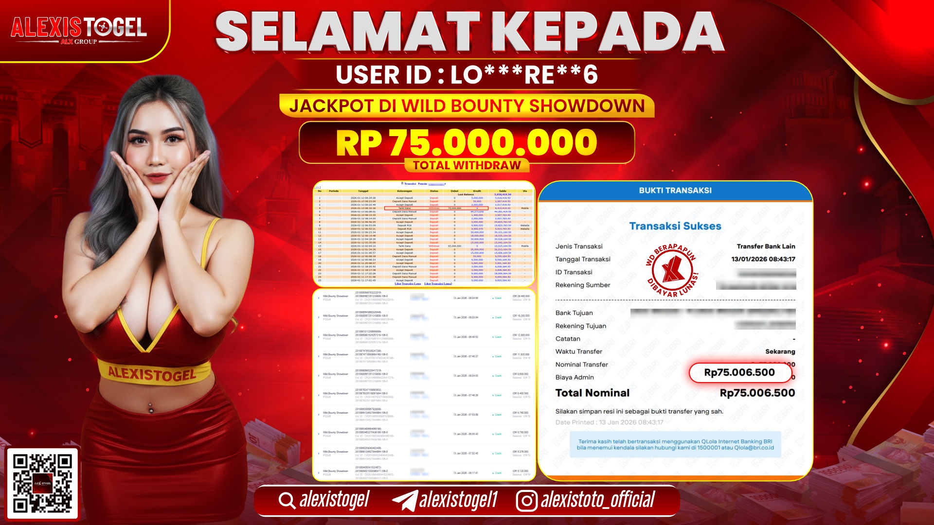 ALEXISTOGEL di SLOT WILD BOUNTY SHOWDOWN RP.75.000.000,- LUNAS