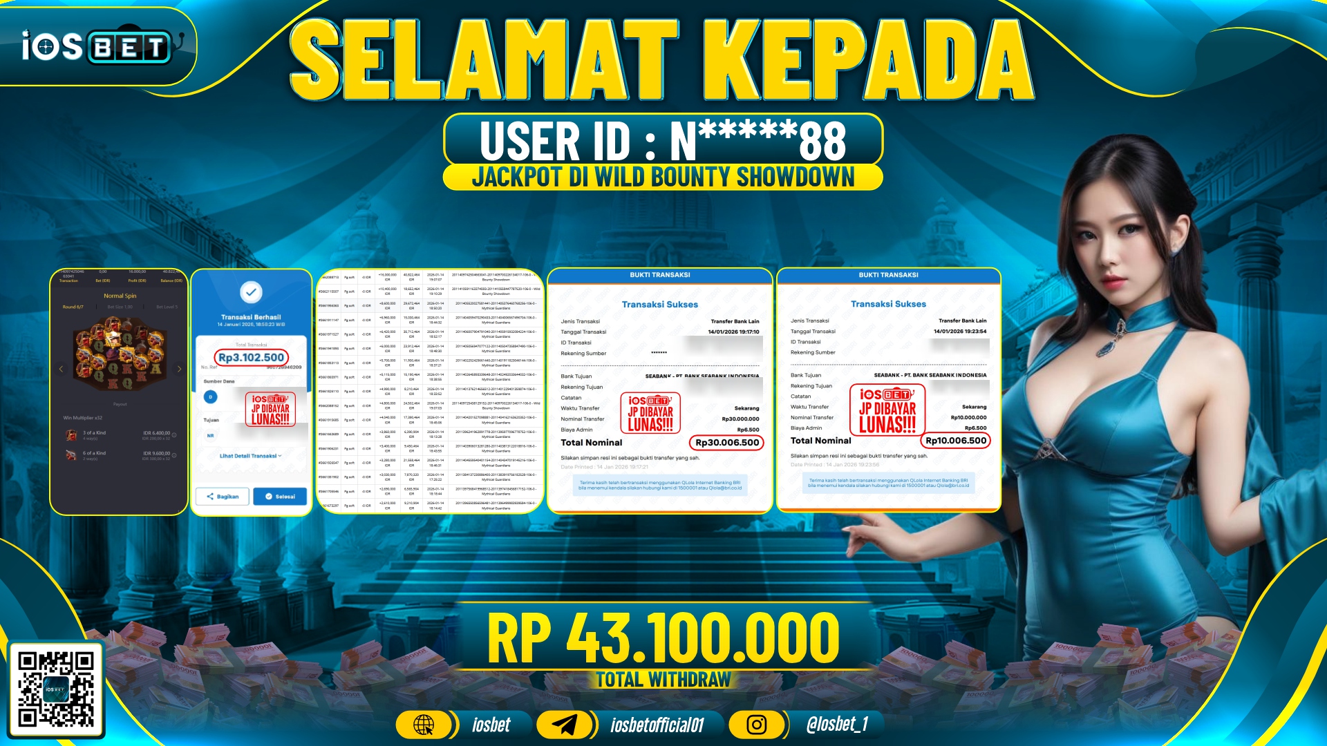 Bukti Pembayaran LUNAS SLOT GAME GACOR Rp.43.100.000,-