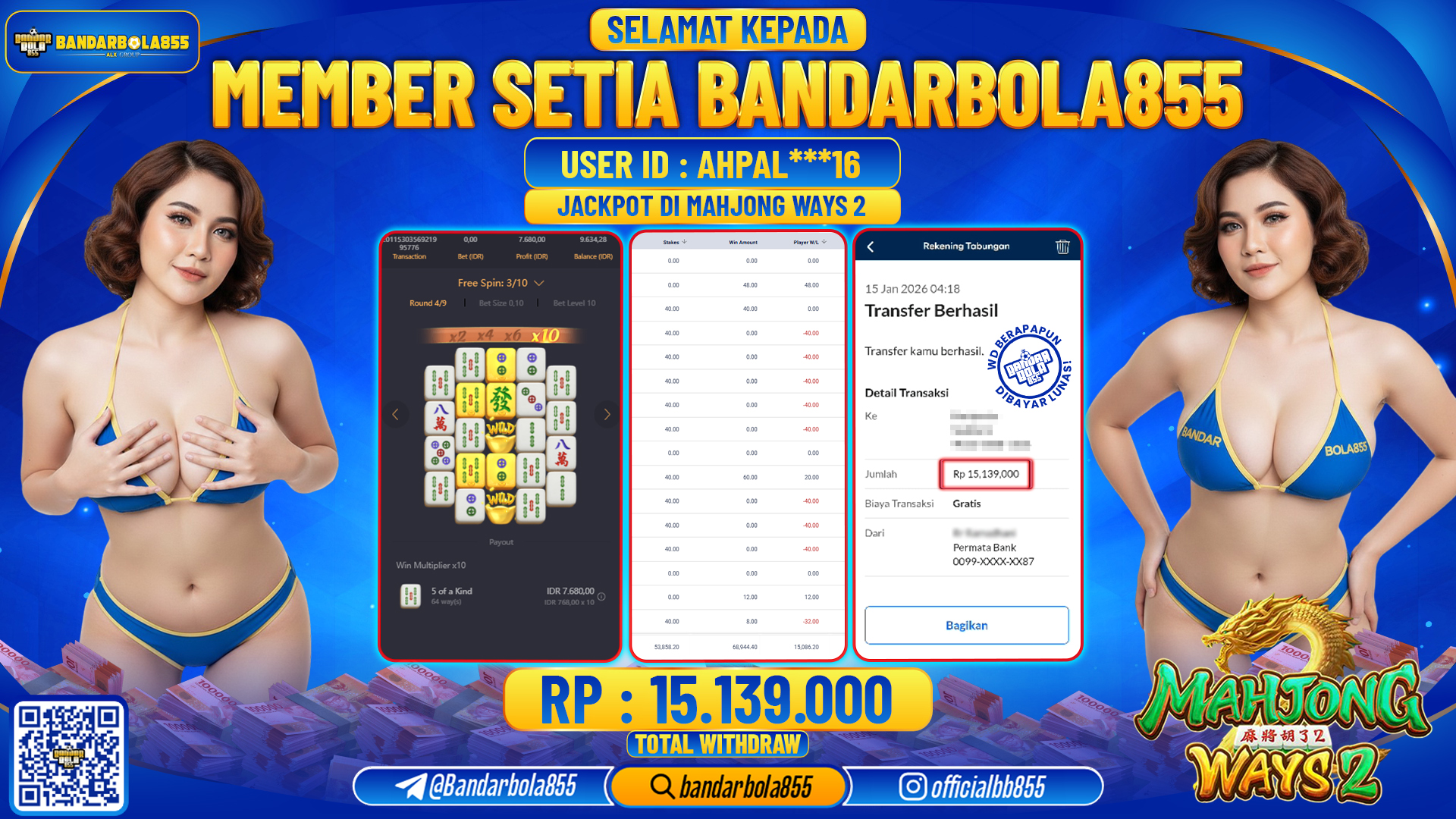 🎖 JACKPOT BANDARBOLA855 di MAHJONG WAYS 2 Rp15.139.000 🎖