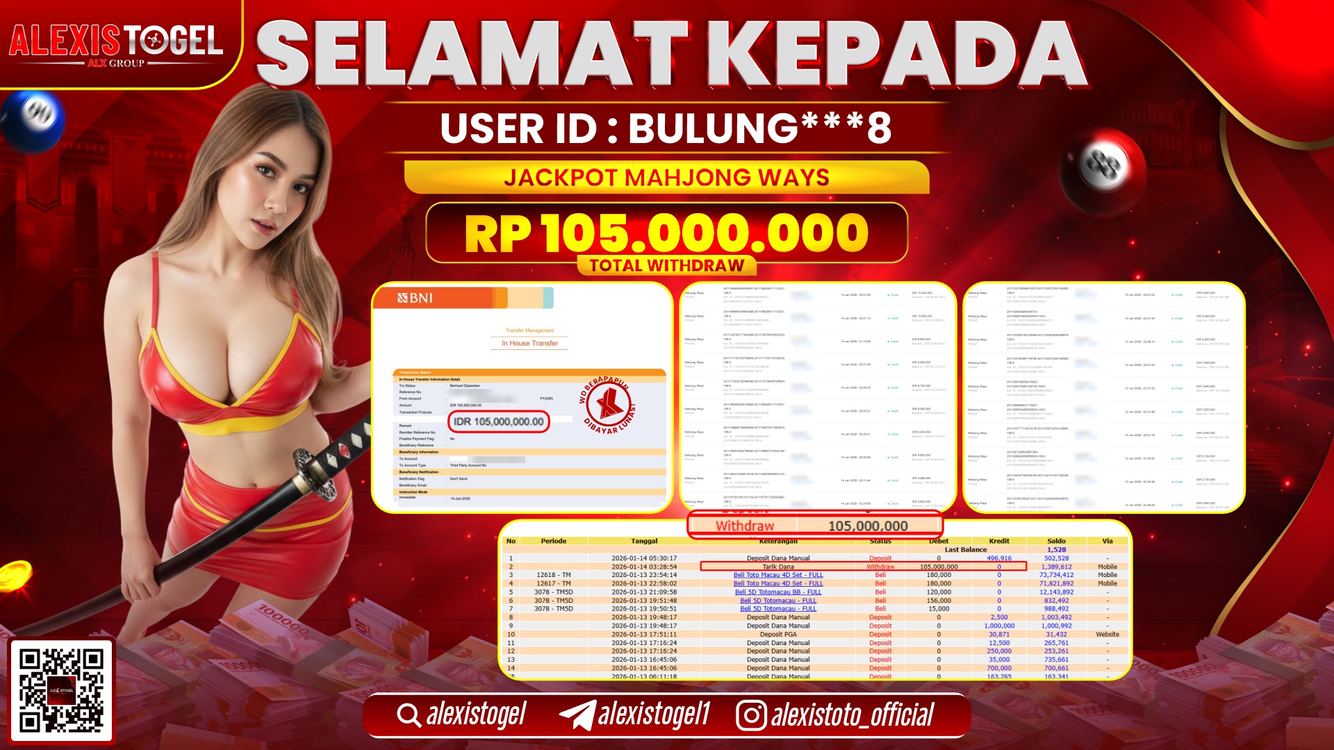 ALEXISTOGEL di SLOT MAHJONG WAYS RP.105.000.000,- LUNAS