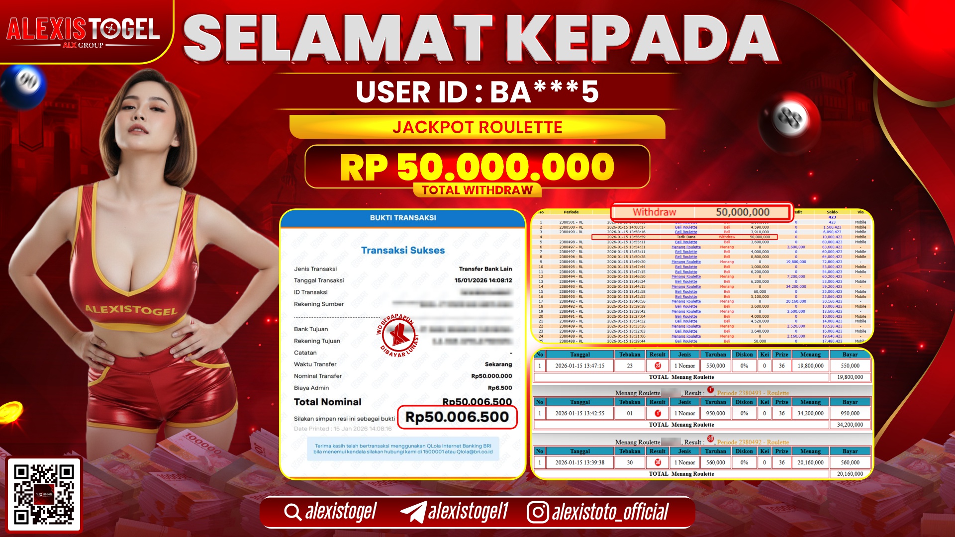 ALEXISTOGEL di CASINO ROULETTE RP.50.000.000,- LUNAS