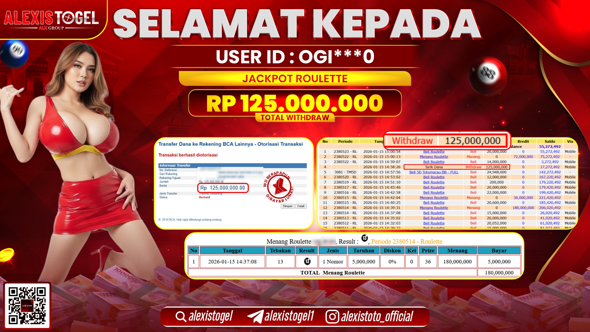 ALEXISTOGEL di CASINO ROULETTE RP.125.000.000,- LUNAS