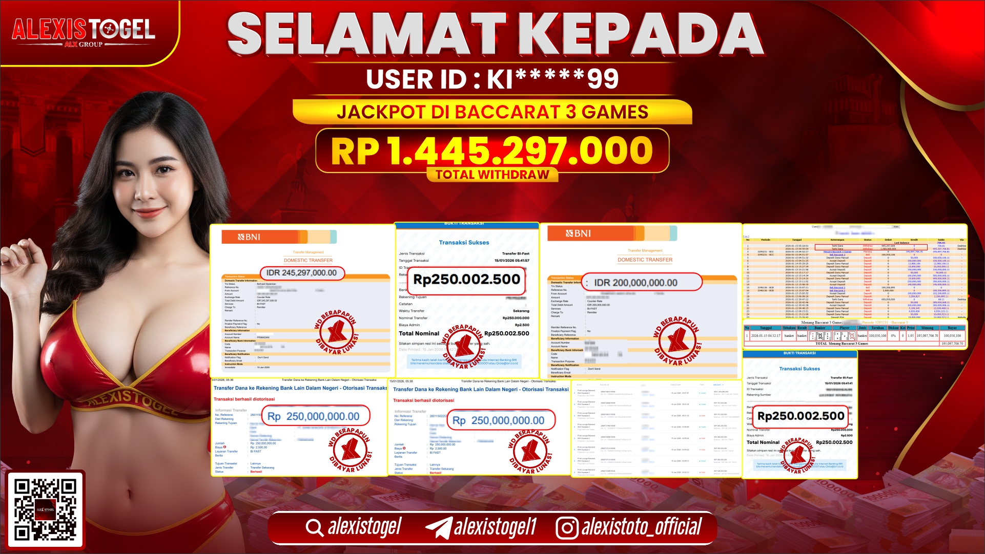 ALEXISTOGEL di SLOT CASINO BACCARAT 3 GAMES RP.1.445.297.000,- LUNAS