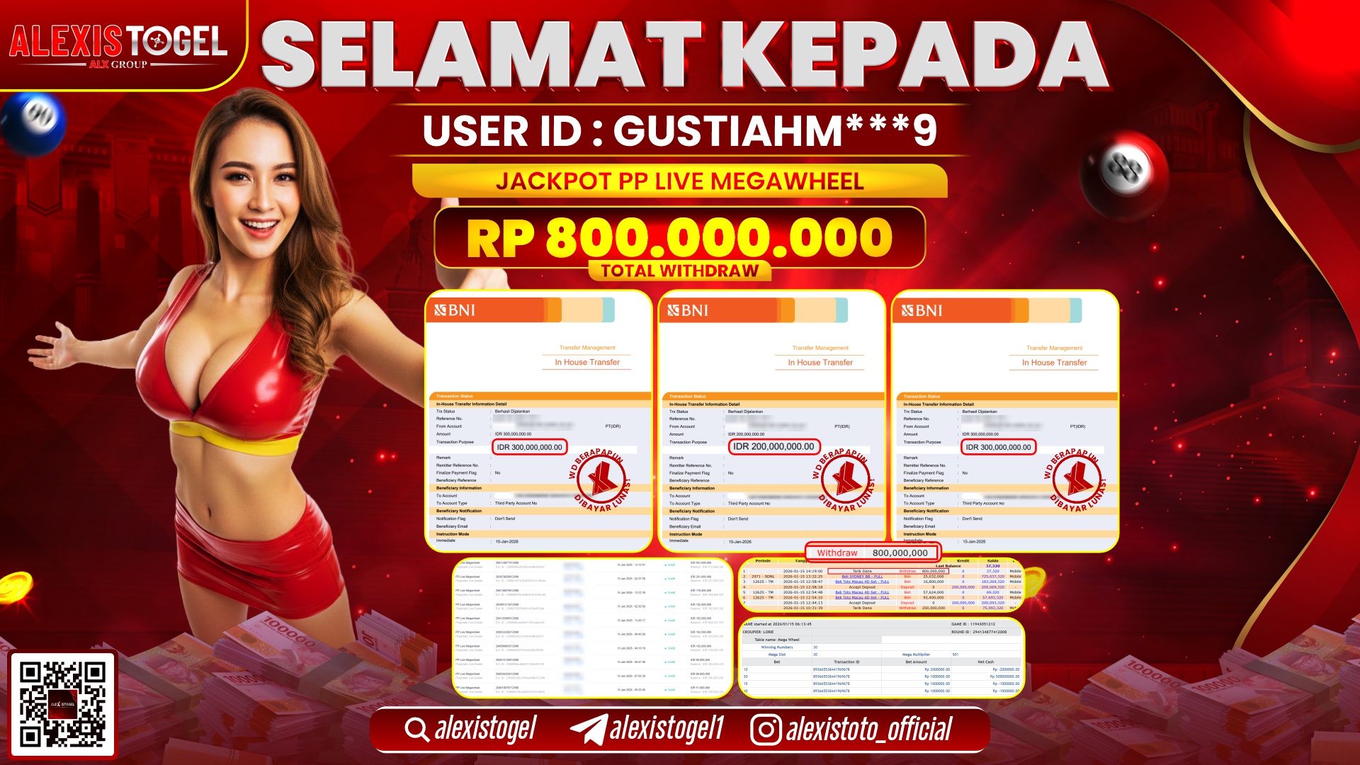 ALEXISTOGEL di PP LIVE MEGAWHEEL RP.800.000.000,- LUNAS