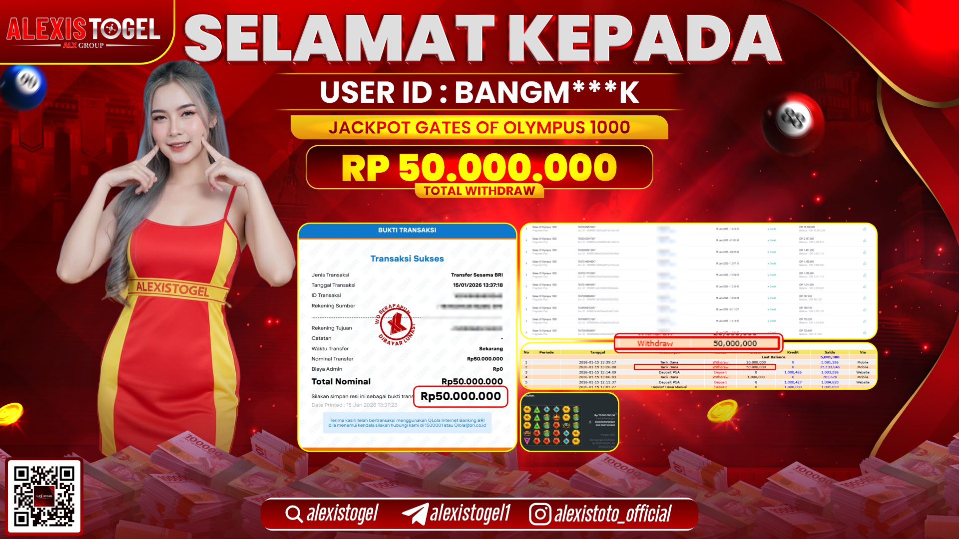 ALEXISTOGEL di SLOT GATE OF OLYMPUS RP.50.000.000,- LUNAS