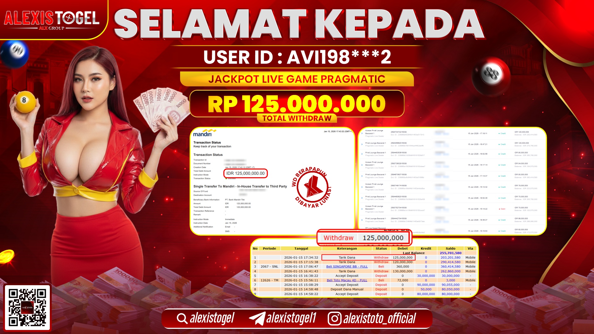 ALEXISTOGEL di SLOT LIVE GAME PRAGMATIC RP.125.000.000,- LUNAS