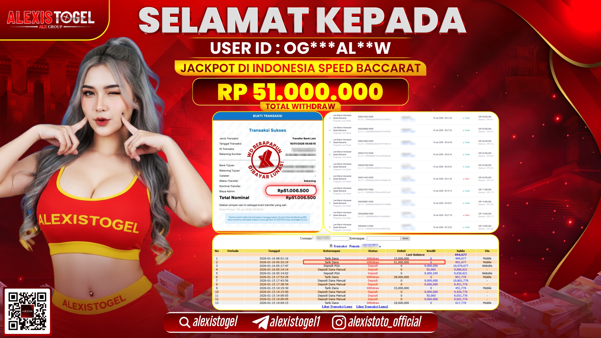 ALEXISTOGEL di PP LIVE DEALER INDONESIA SPEED BACCARAT RP.51.000.000,- LUNAS