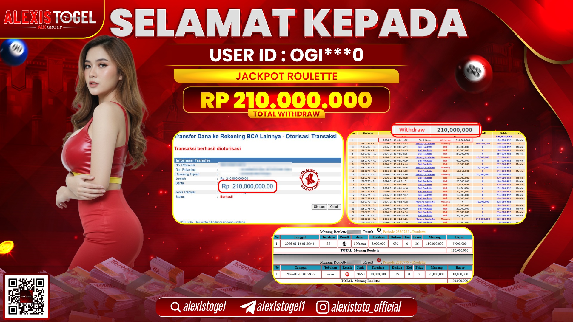 ALEXISTOGEL di CASINO ROULETTE RP.210.000.000,- LUNAS