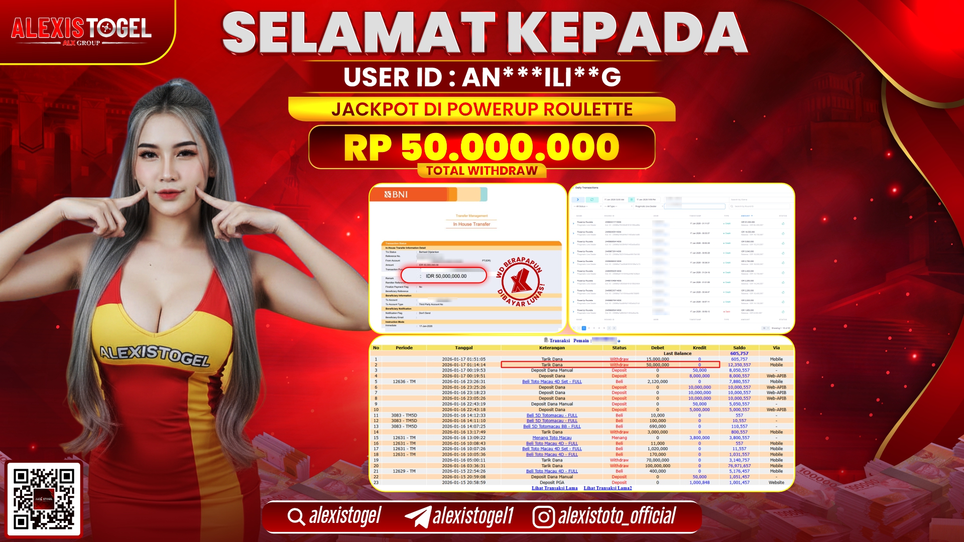 ALEXISTOGEL di PPLD POWER UP ROULETTE RP.50.000.000,- LUNAS