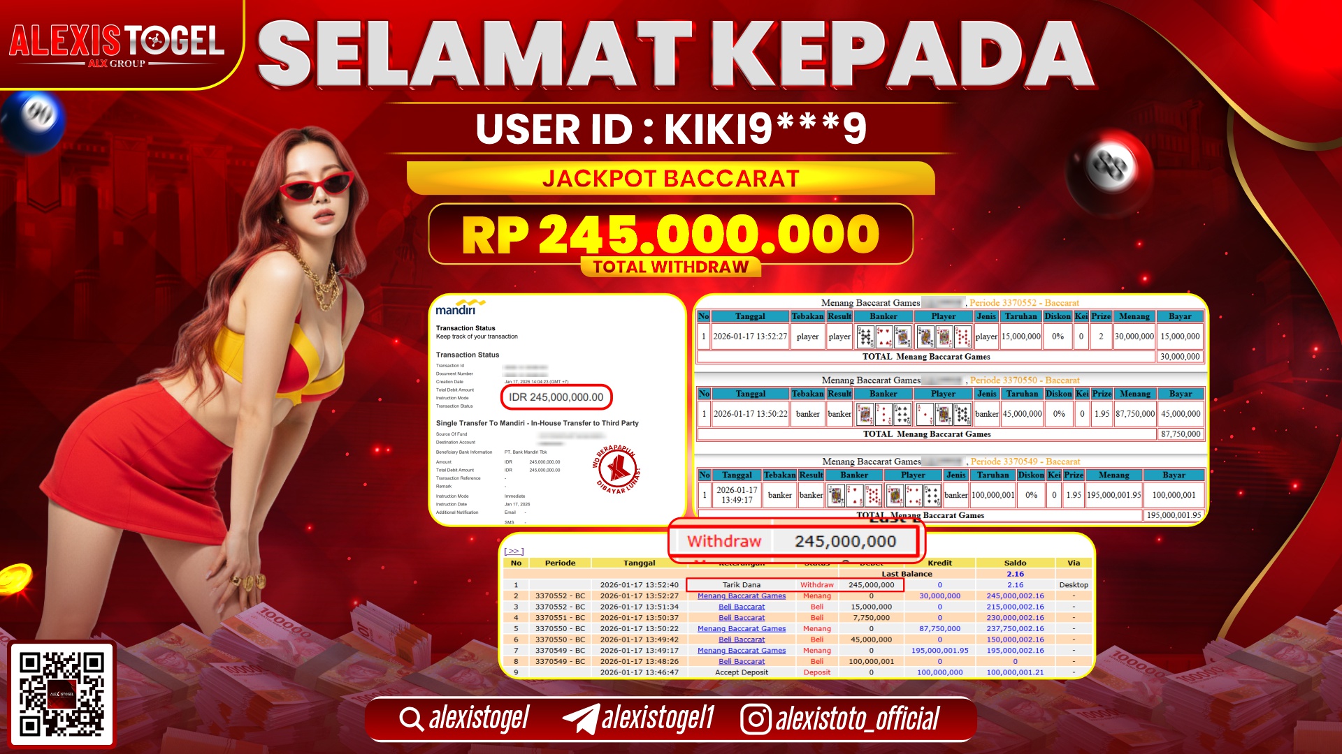ALEXISTOGEL di CASINO BACCARAT RP.245.000.000,- LUNAS