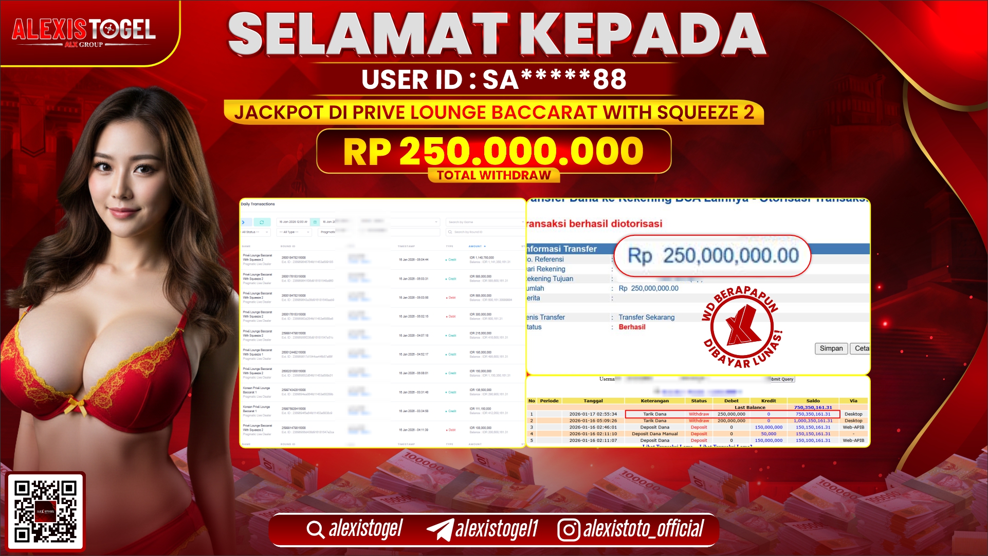 ALEXISTOGEL di PRIVE LOUNGE BACCARAT WITH SQUEEZE 2 RP.250.000.000,- LUNAS