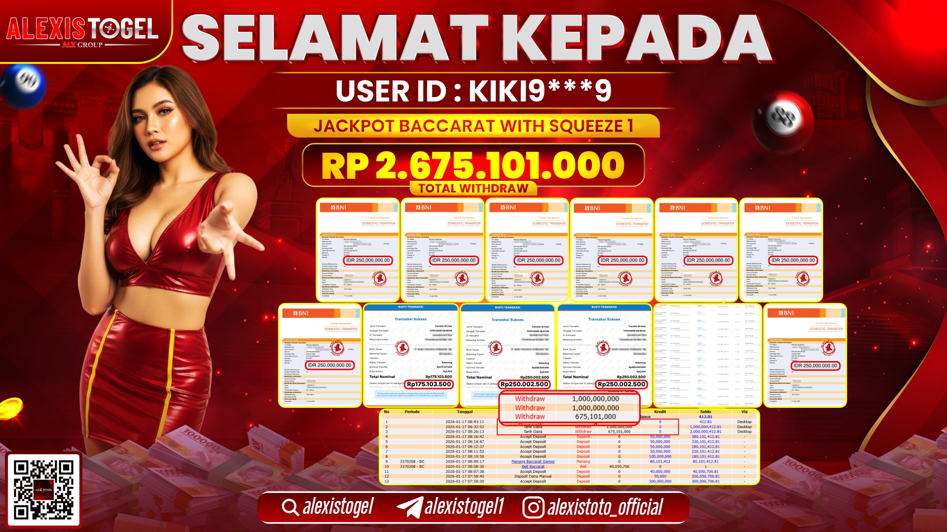 ALEXISTOGEL di BACCARAT WITH SQUEEZE 1 RP.2.675.101.000,- LUNAS