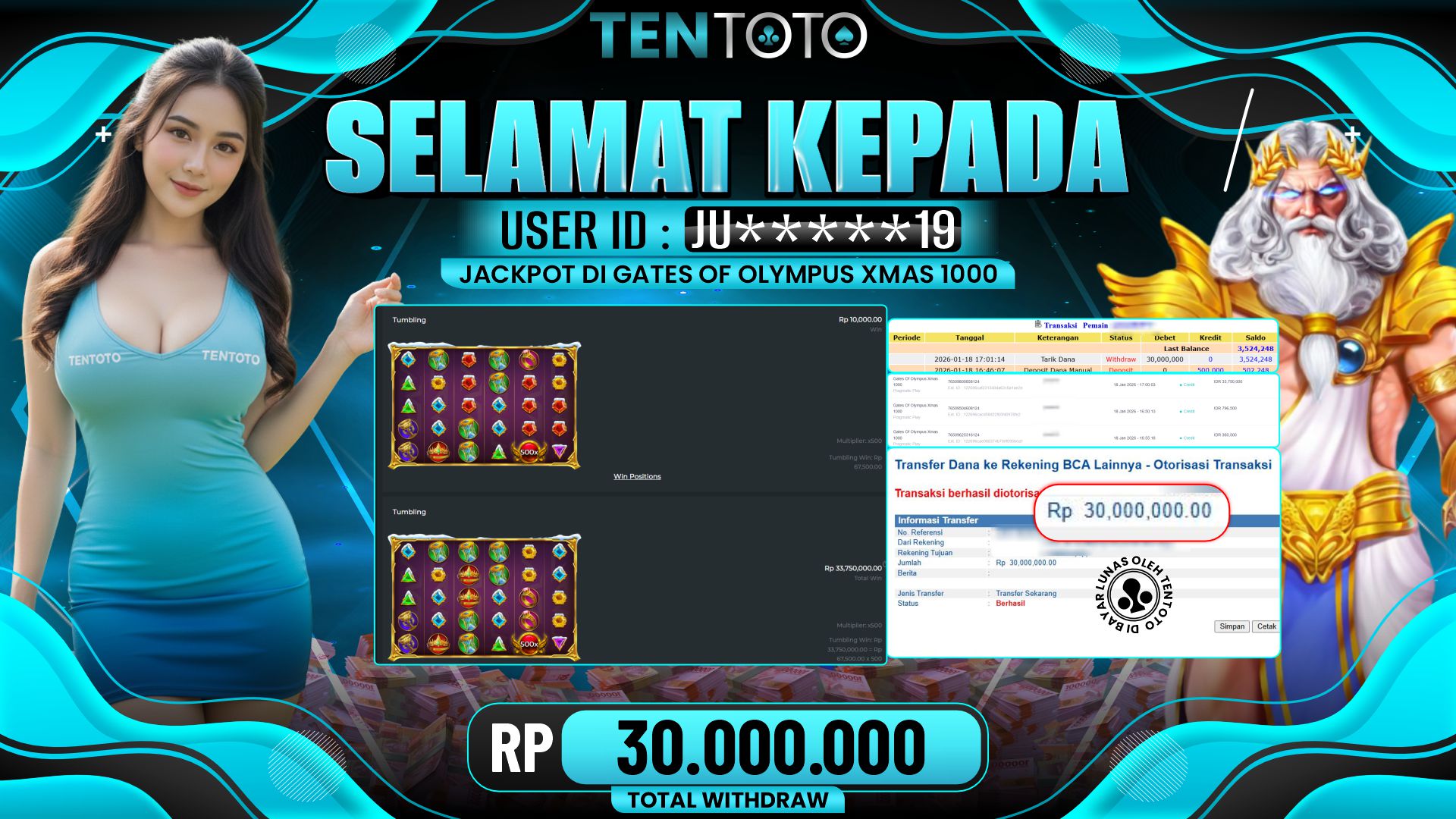 TENTOTO Gates Of Olympus XMAS 1000 Rp. 30.000.000,- LUNAS
