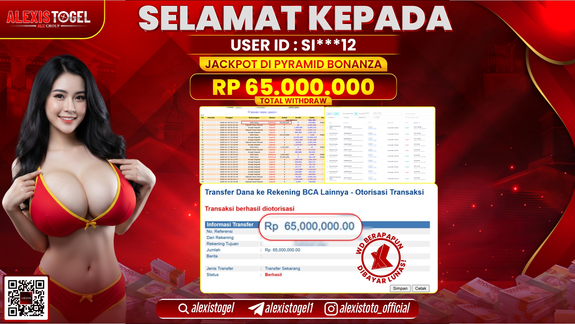 ALEXISTOGEL di SLOT PYRAMID BONANZA RP.65.000.000,- LUNAS