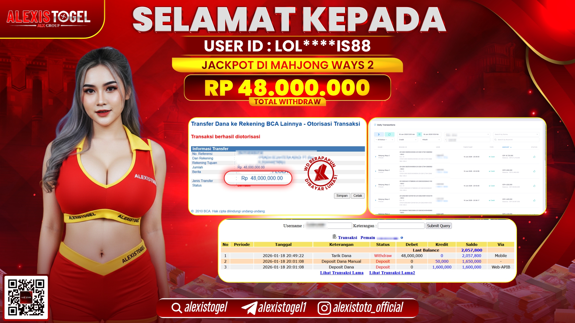 ALEXISTOGEL di SLOT MAHJONG WAYS 2 RP.48.000.000,- LUNAS