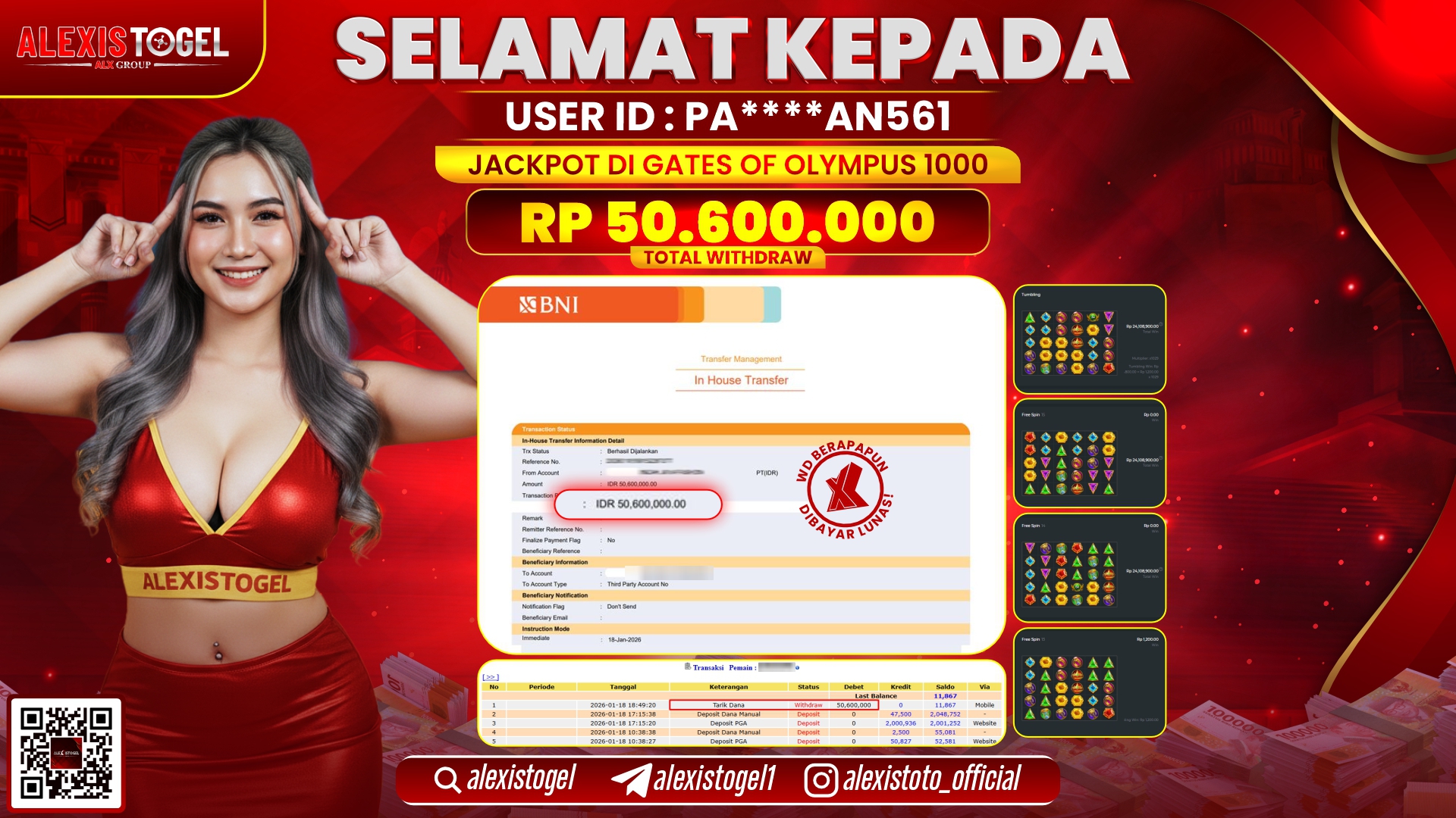 ALEXISTOGEL di SLOT GATES OF OLYMPUS 1000 RP.50.600.000,- LUNAS