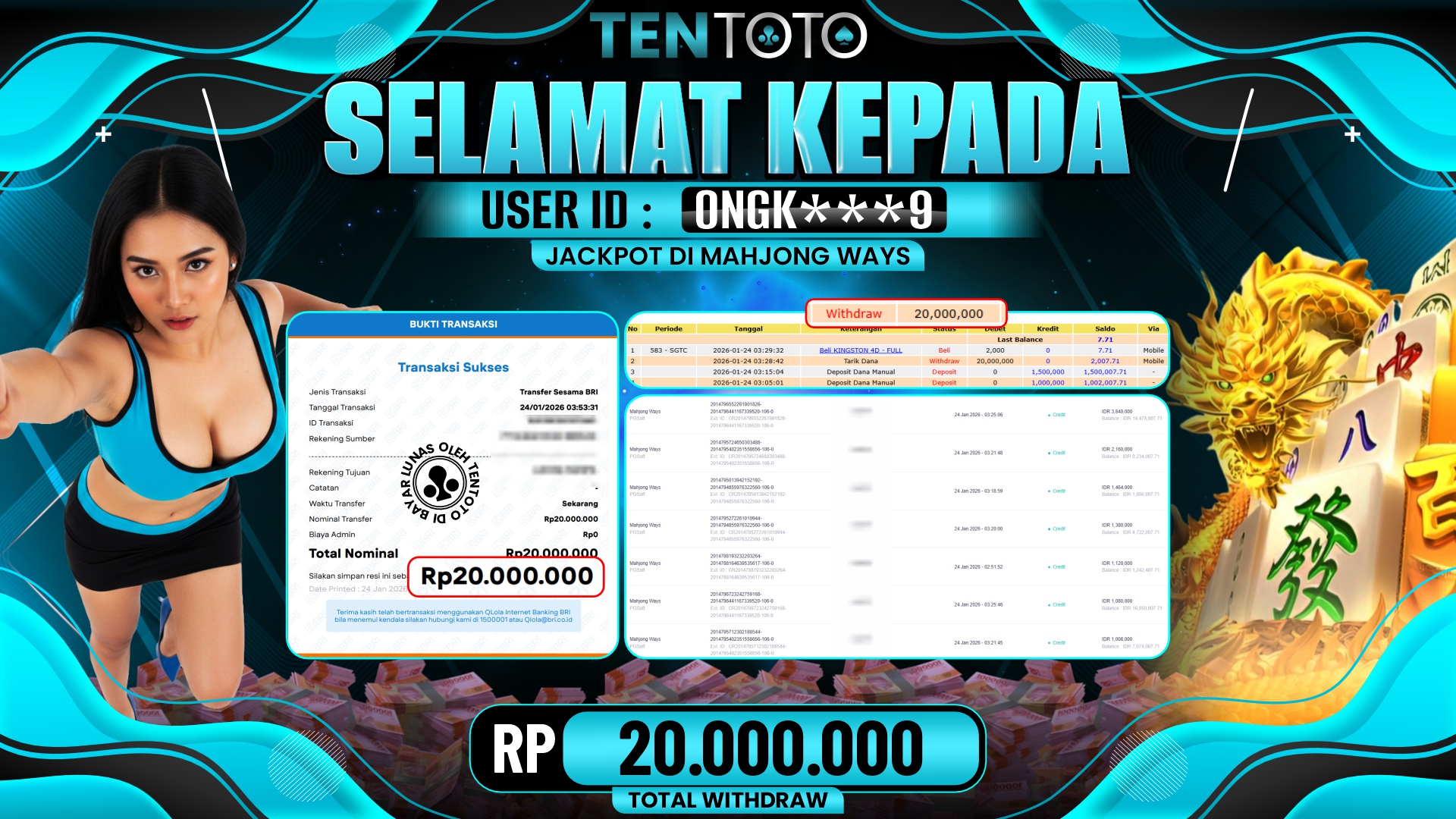 TENTOTO Mahjong Ways Rp. 20.000.000,- LUNAS