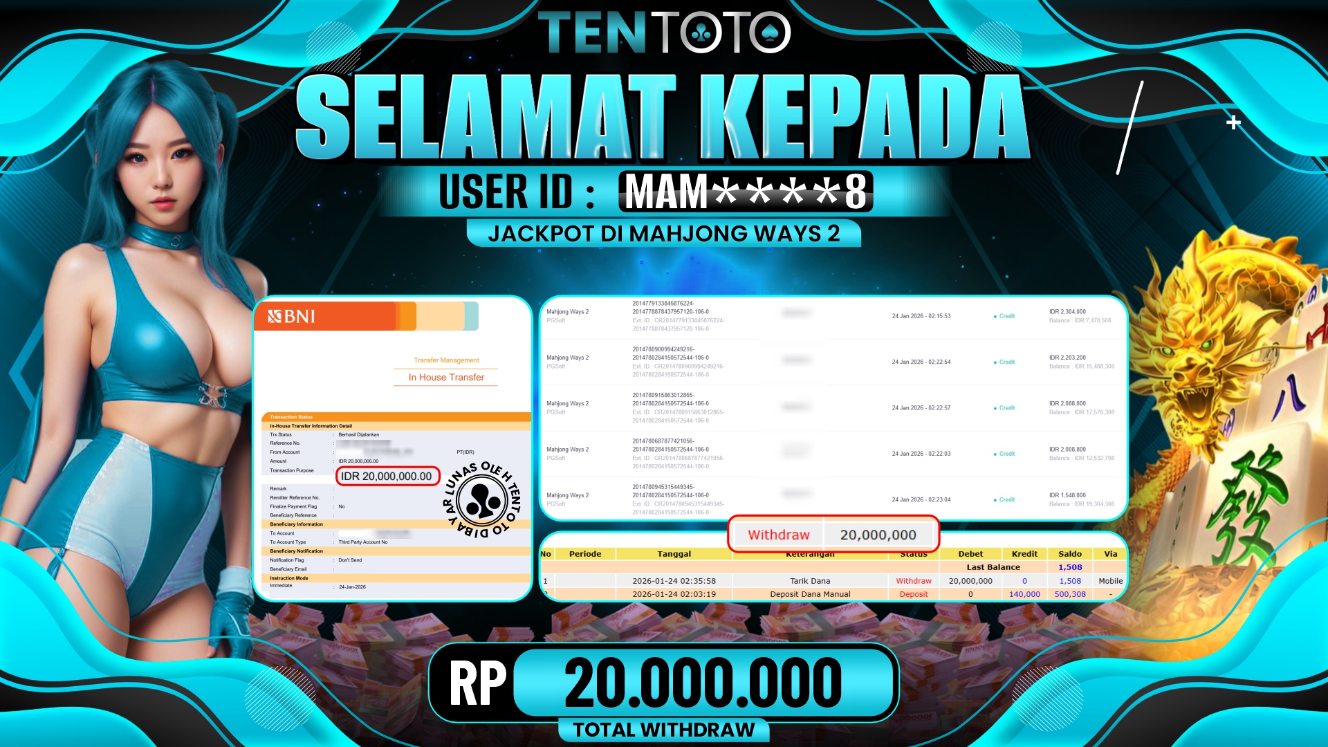 TENTOTO Mahjong Ways 2 Rp. 20.000.000,- LUNAS