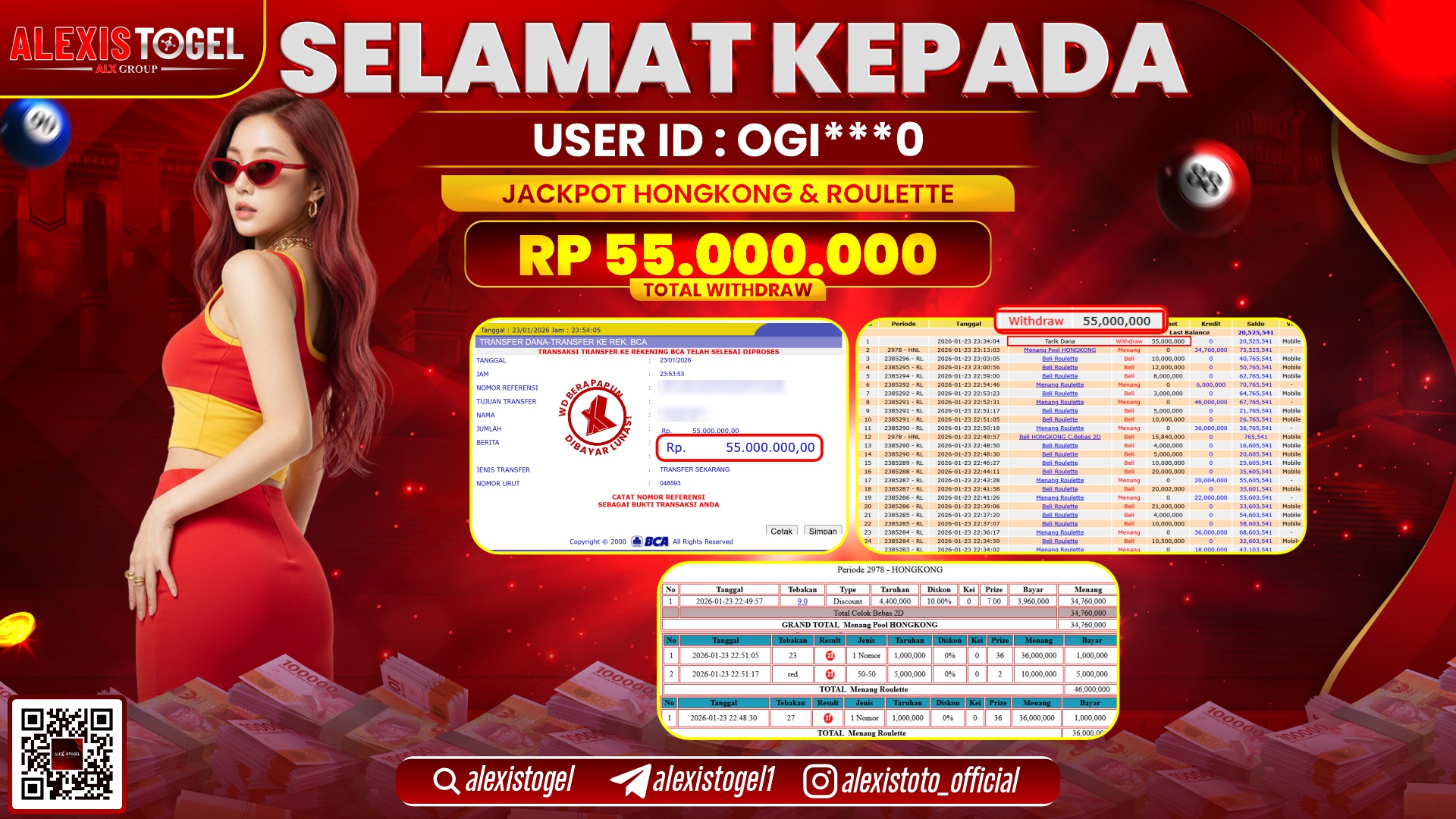 ALEXISTOGEL di TOGEL HONGKONG & CASINO ROULETTE RP.55.000.000,- LUNAS
