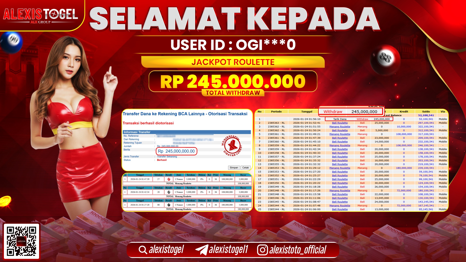 ALEXISTOGEL di CASINO ROULETTE RP.245.000.000,- LUNAS