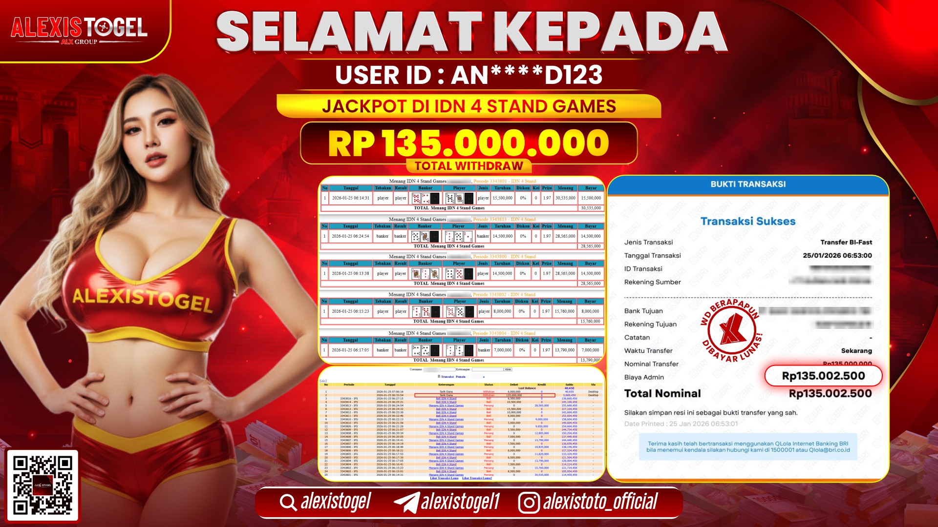 ALEXISTOGEL di IDN 4 STAND GAMES RP.135.000.000,- LUNAS