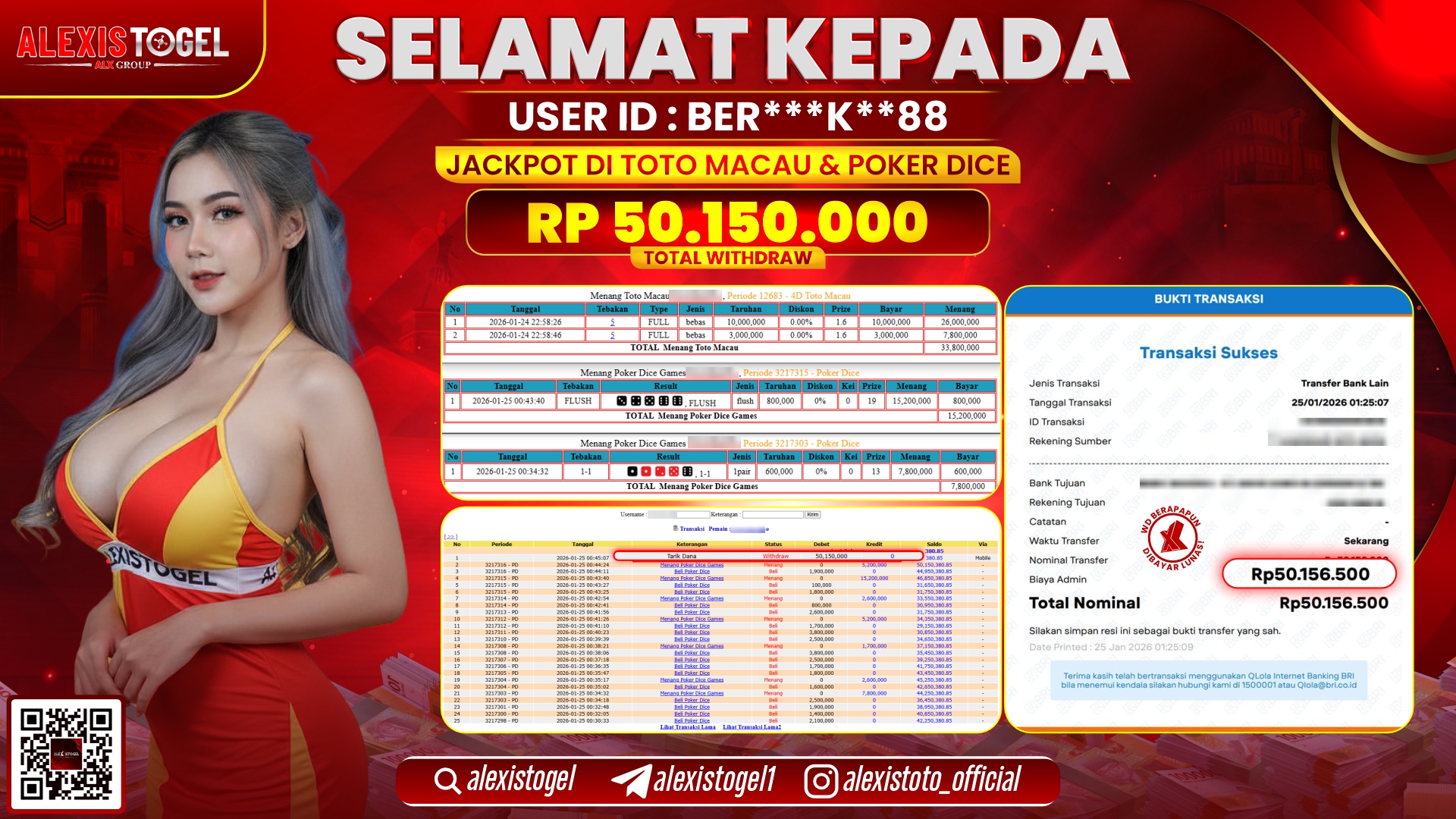 ALEXISTOGEL di TOTO MACAU & POKER DICE RP.50.150.000,- LUNAS