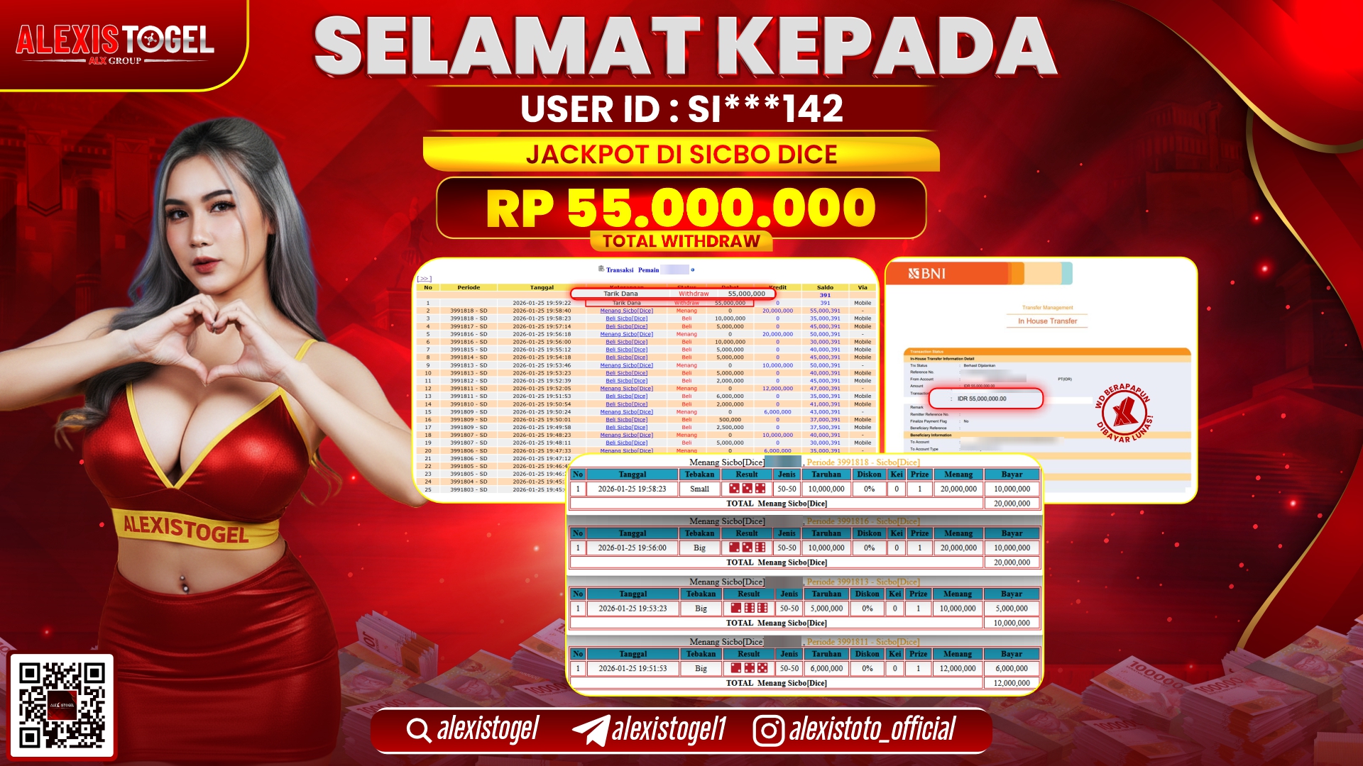 ALEXISTOGEL di CASINO SICBO DICE RP.55.000.000,- LUNAS