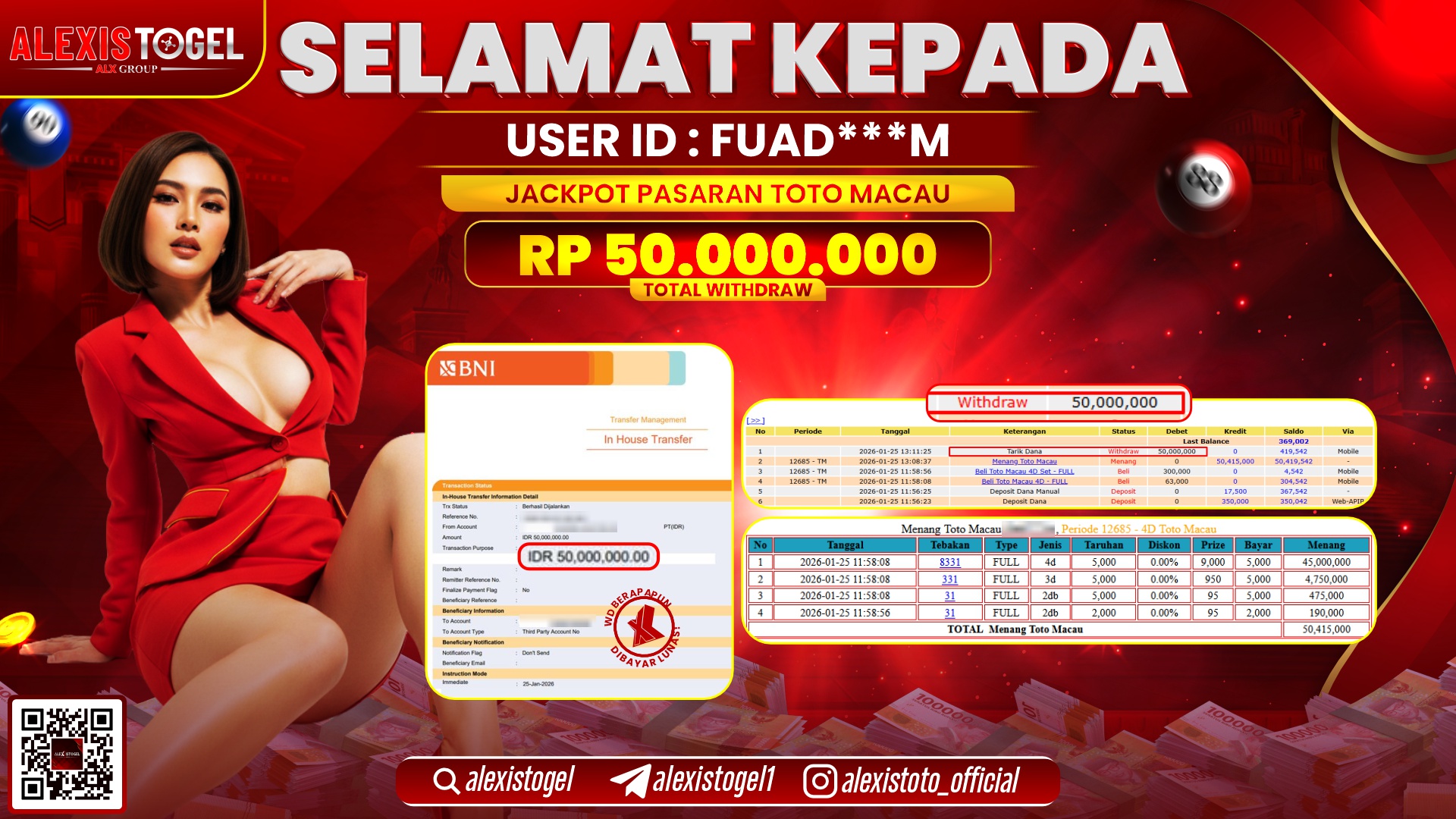 ALEXISTOGEL di TOTO MACAU RP.50.000.000,- LUNAS