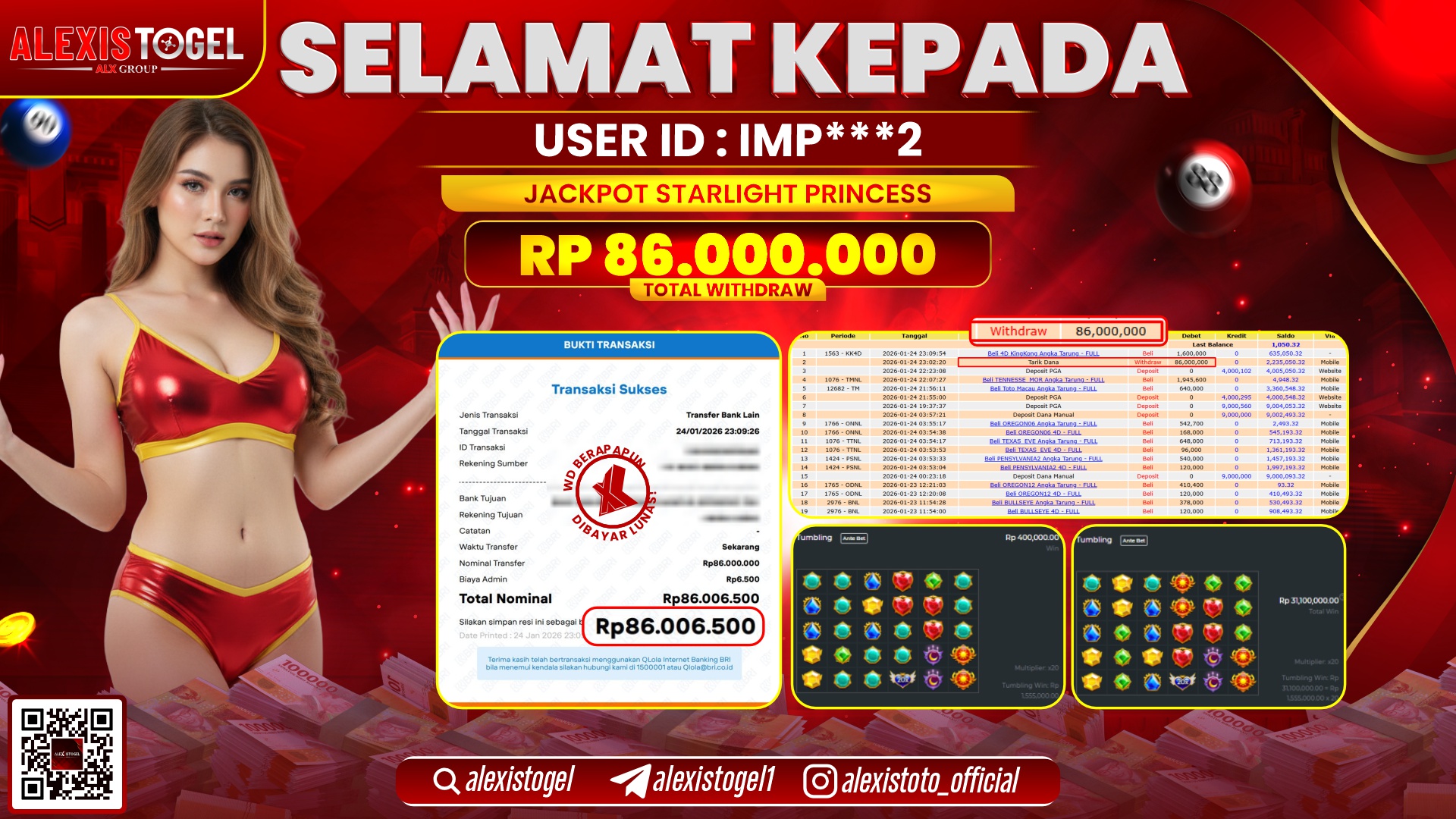 ALEXISTOGEL di SLOT STARLIGHT PRINCESS RP.86.000.000,- LUNAS