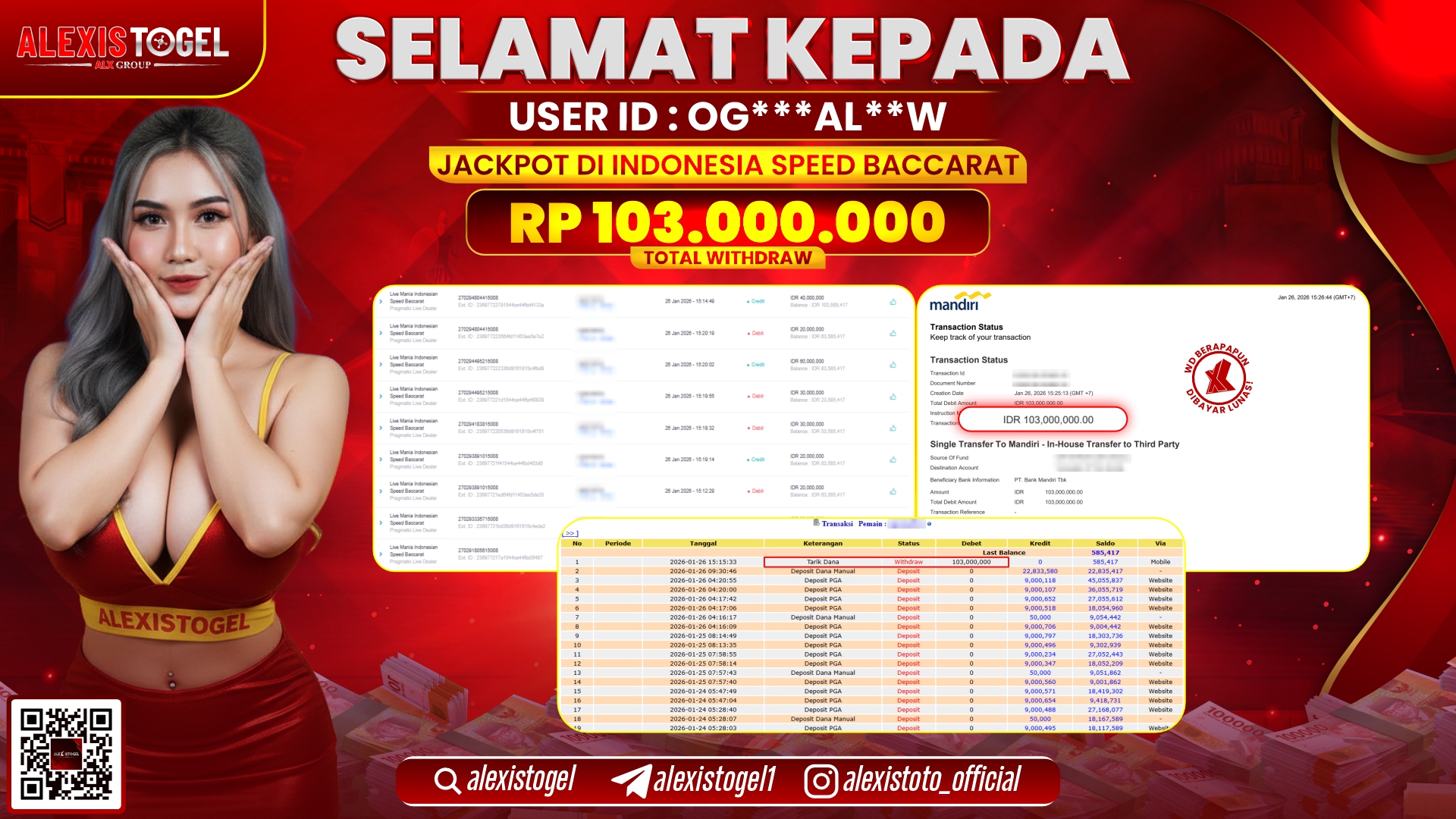 ALEXISTOGEL di PPLD INDONESIA SPEED BACCARAT RP.103.000.000,- LUNAS