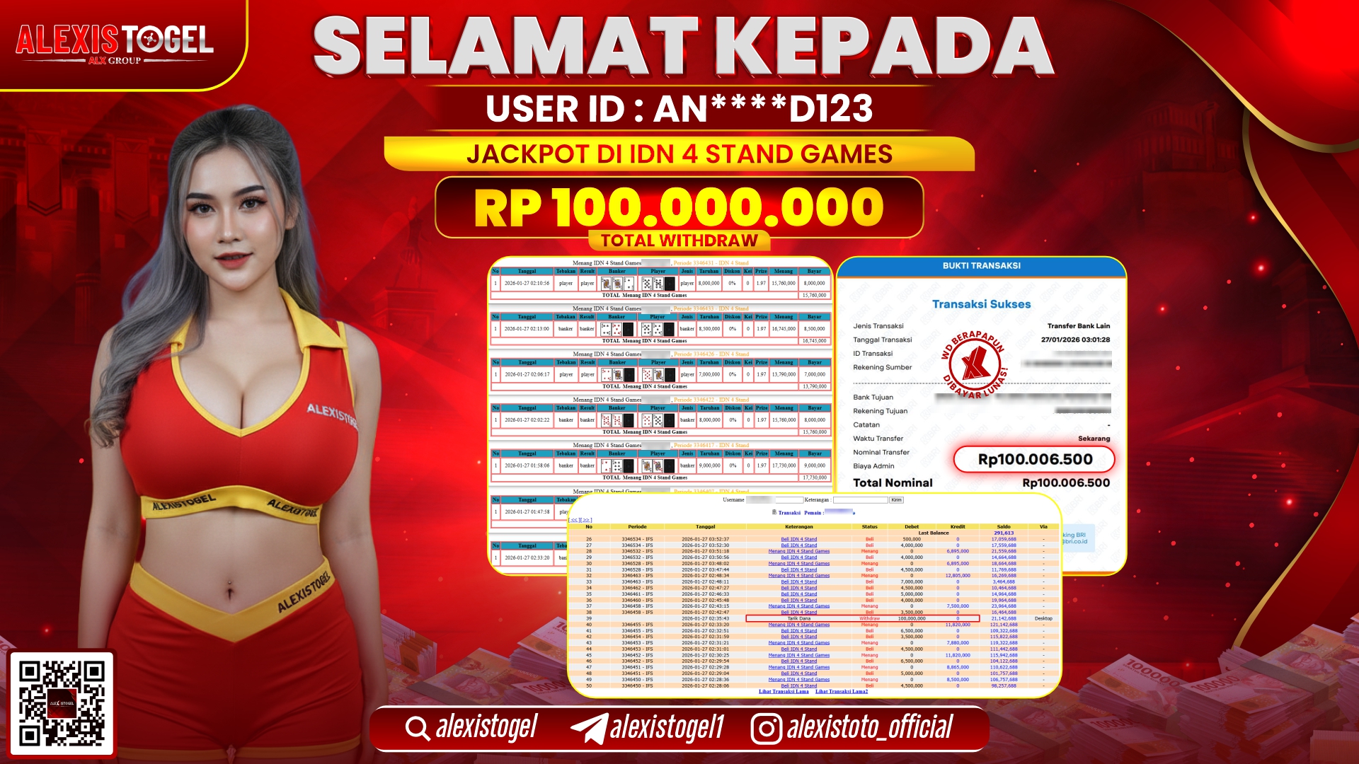 ALEXISTOGEL di IDN 4 STAND GAMES RP.100.000.000,- LUNAS