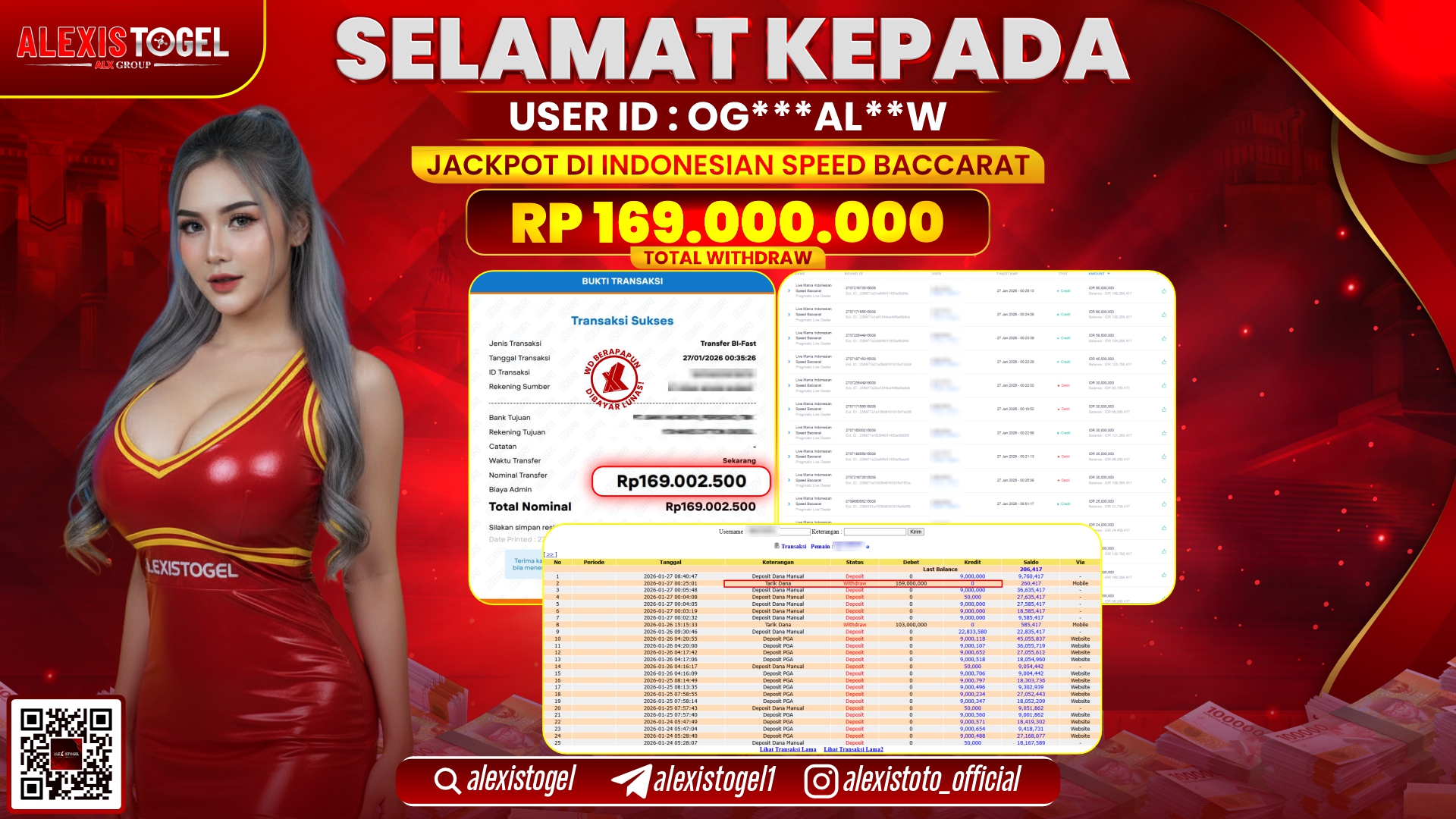 ALEXISTOGEL di PPLD INDONESIAN SPEED BACCARAT RP.169.000.000,- LUNAS
