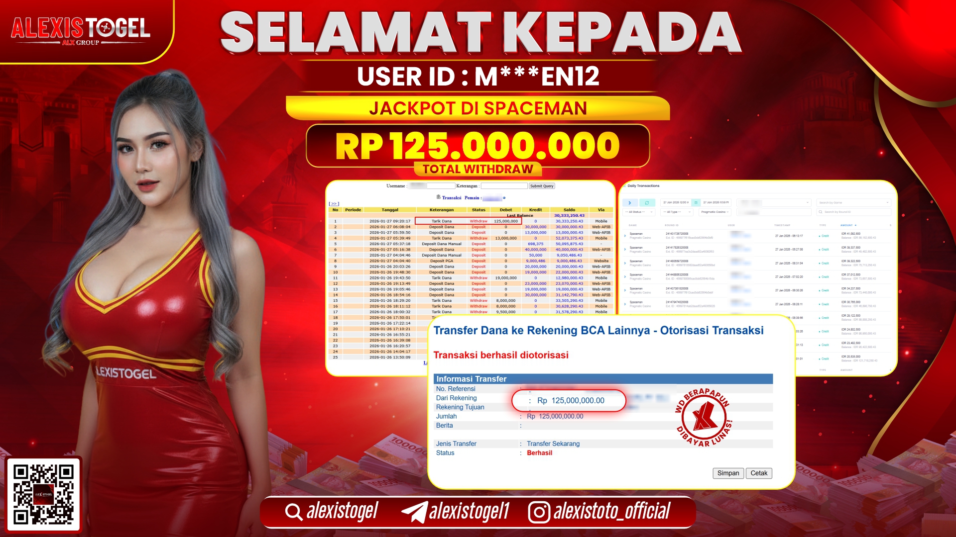 ALEXISTOGEL di SLOT SPACEMAN RP.125.000.000,- LUNAS