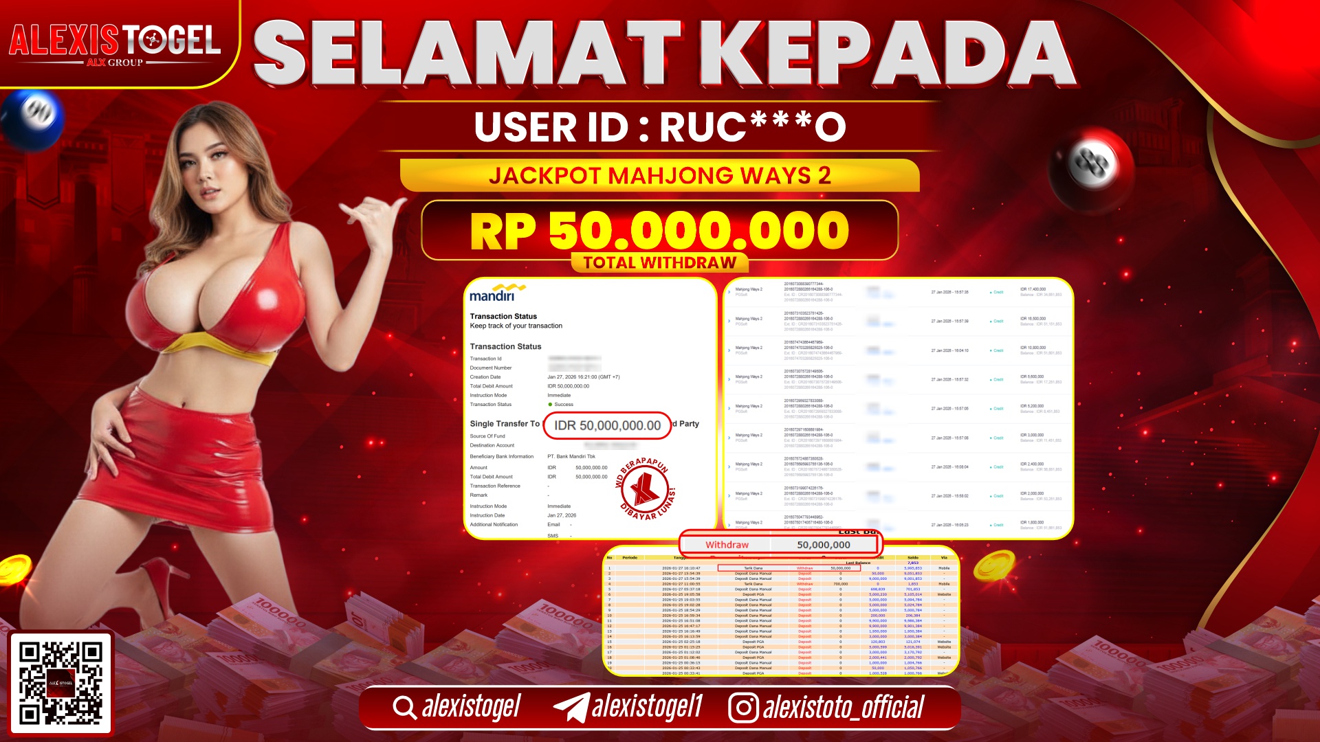 ALEXISTOGEL di SLOT MAHJONG WAYS 2 RP.50.000.000,- LUNAS