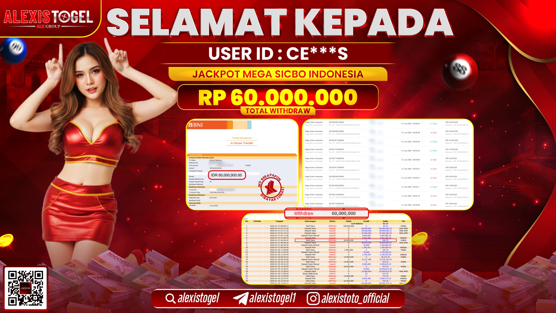 ALEXISTOGEL di PPLD MEGA SICBO INDONESIA RP.60.000.000,- LUNAS