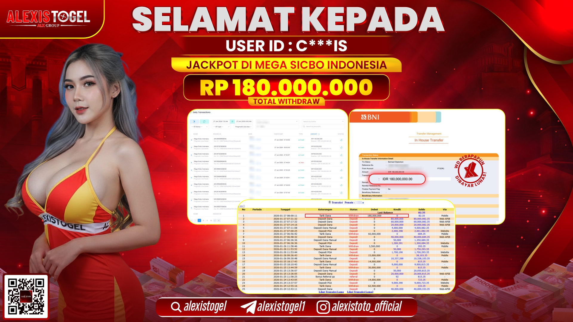 ALEXISTOGEL di PPLD MEGA SICBO INDONESIA RP.180.000.000,- LUNAS
