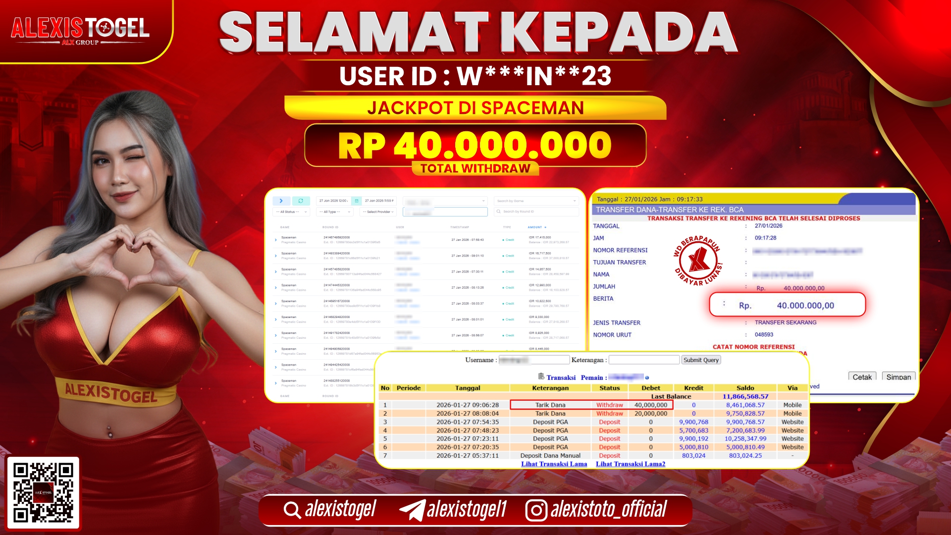 ALEXISTOGEL di SLOT SPACEMAN RP.40.000.000,- LUNAS