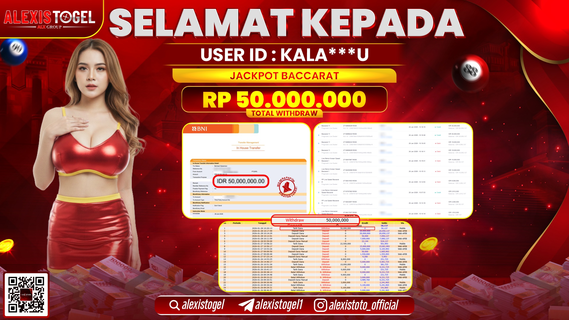 ALEXISTOGEL di CASNIO BACCARAT RP.50.000.000,- LUNAS