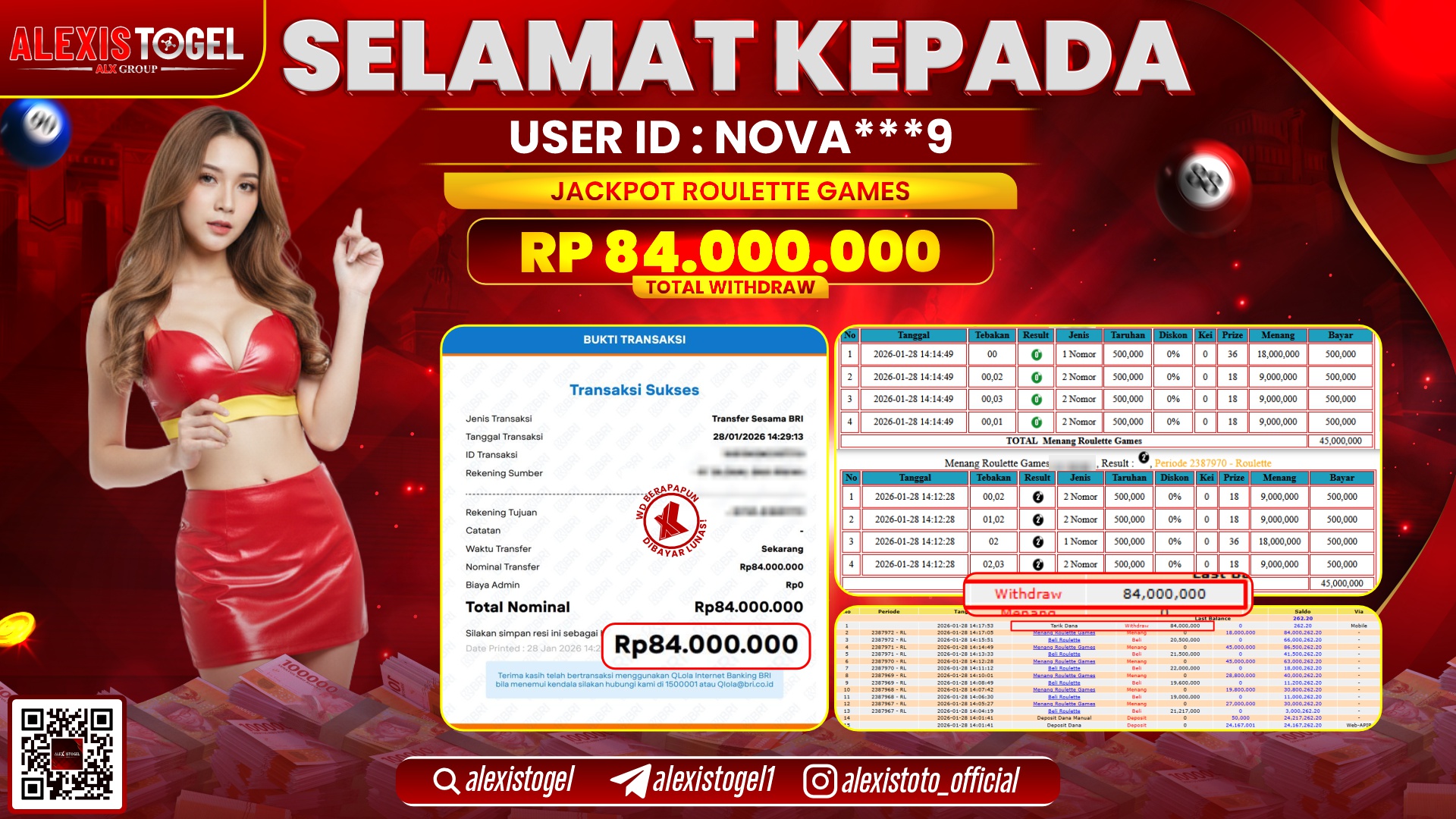 ALEXISTOGEL di CASINO ROULETTE GAMES RP.84.000.000,- LUNAS