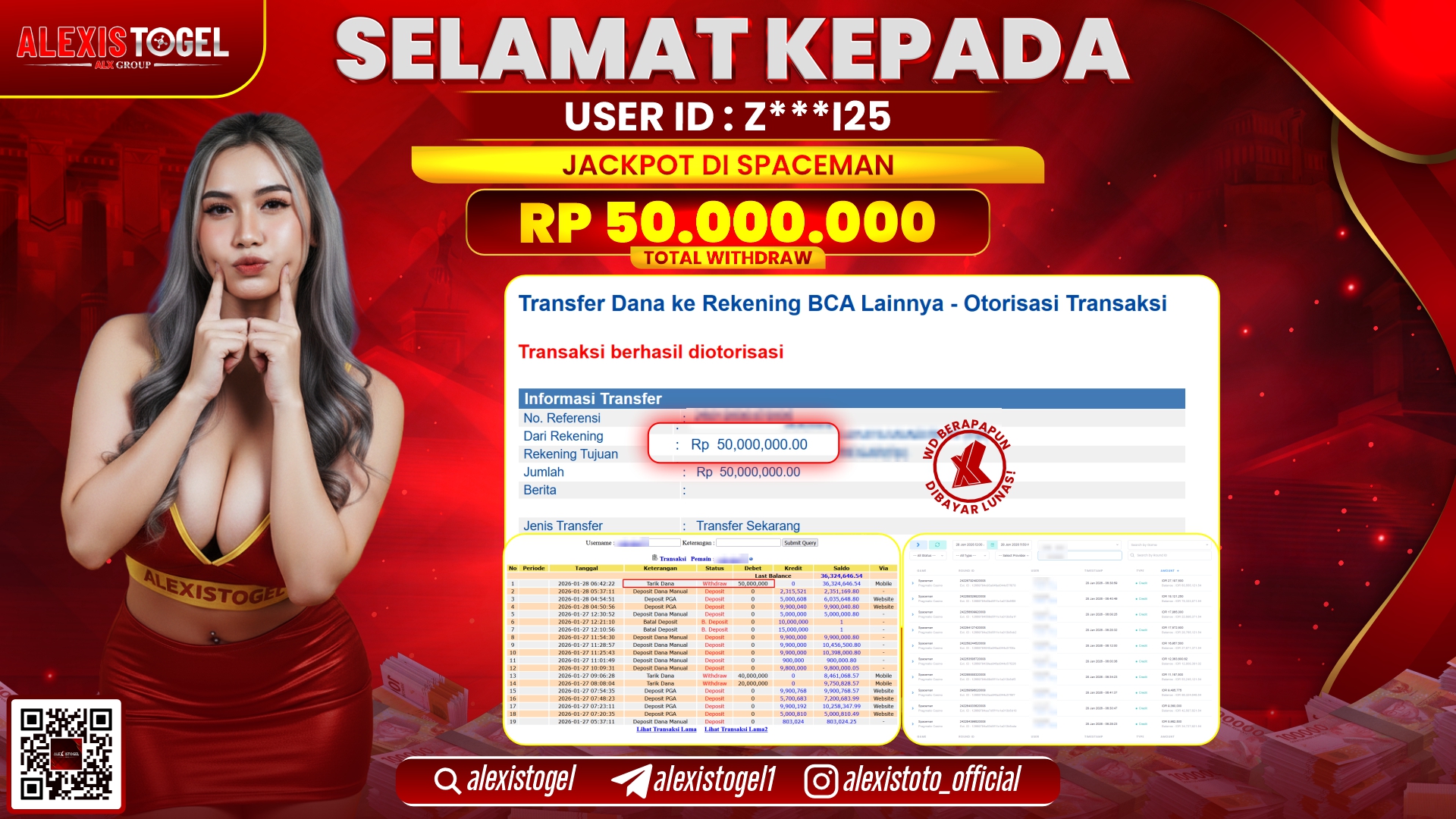 ALEXISTOGEL di SLOT SPACEMAN RP.50.000.000,- LUNAS